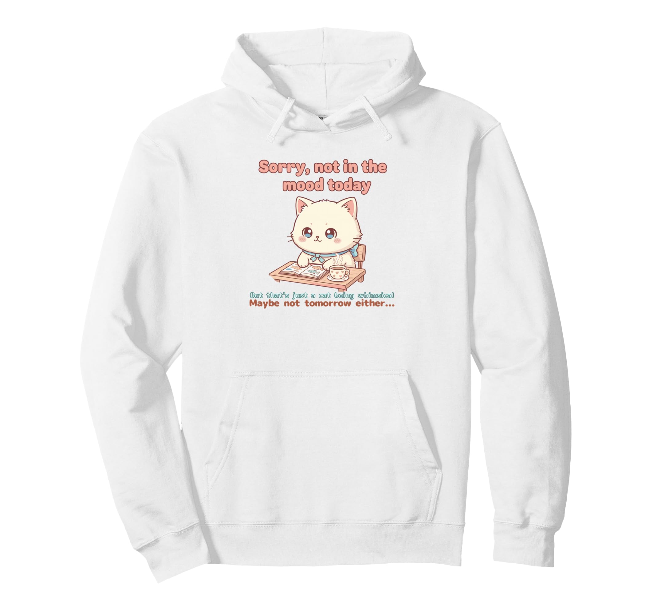 Cat Kawaii Pastel Cozy Funny Coffee Book Hoodie - Minimalist Print Unisex - T-Shirt, Sweatshirt, Hoodie