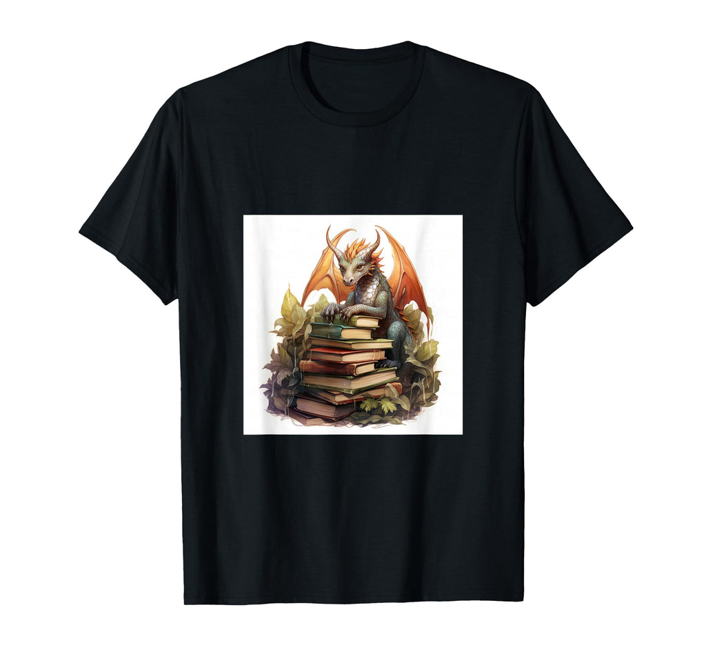 Book Nerd Dragon Reading Library T-Shirt - Custom Art Print for Adults - T-Shirt, Sweatshirt, Hoodie