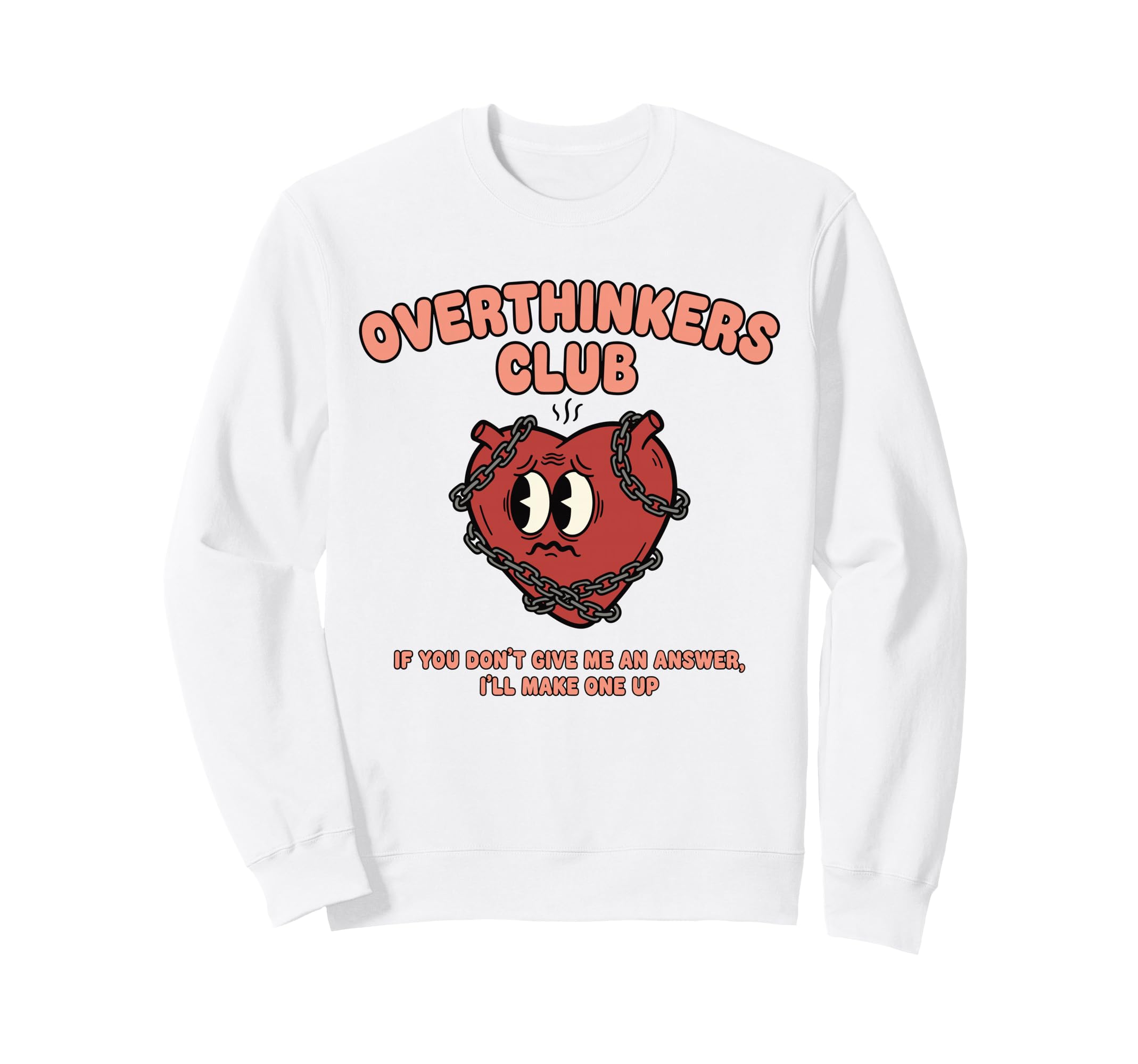 Overthinkers Club Heart Funny Sweatshirt - Minimalist Print for Adults - T-Shirt, Sweatshirt, Hoodie