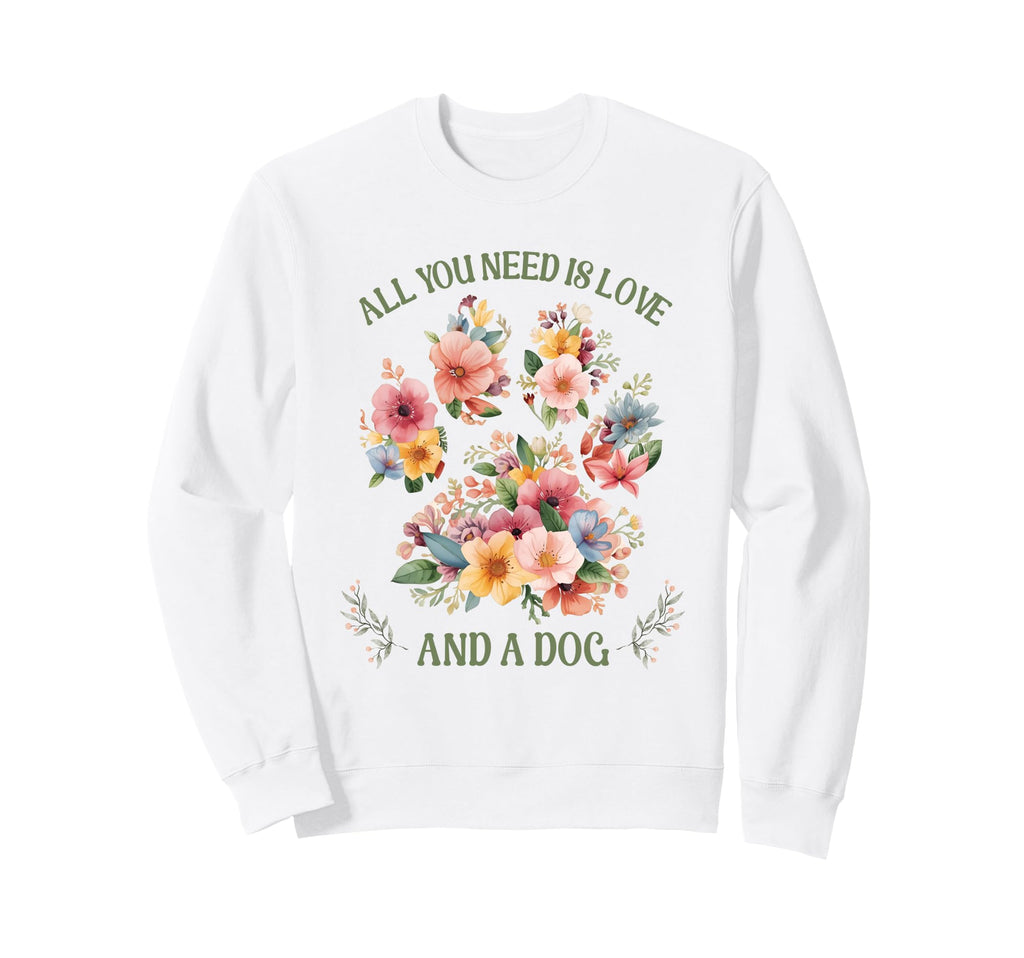 Floral Dog Paw Sweatshirt - Unique Graphic Men Women - T-Shirt, Sweatshirt, Hoodie