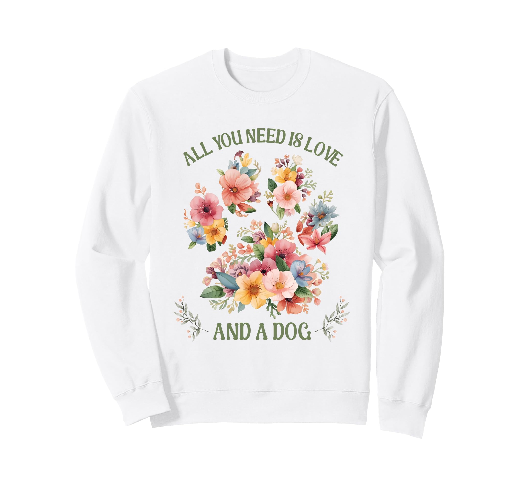 Floral Dog Paw Sweatshirt - Unique Graphic Men Women - T-Shirt, Sweatshirt, Hoodie
