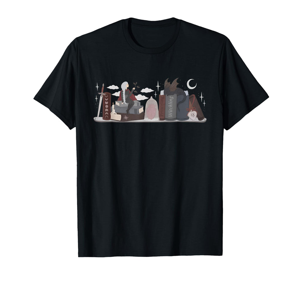 Fantasy Bookshelf Dragon Witchy Aesthetic T-Shirt - Minimalist Print Unisex - T-Shirt, Sweatshirt, Hoodie
