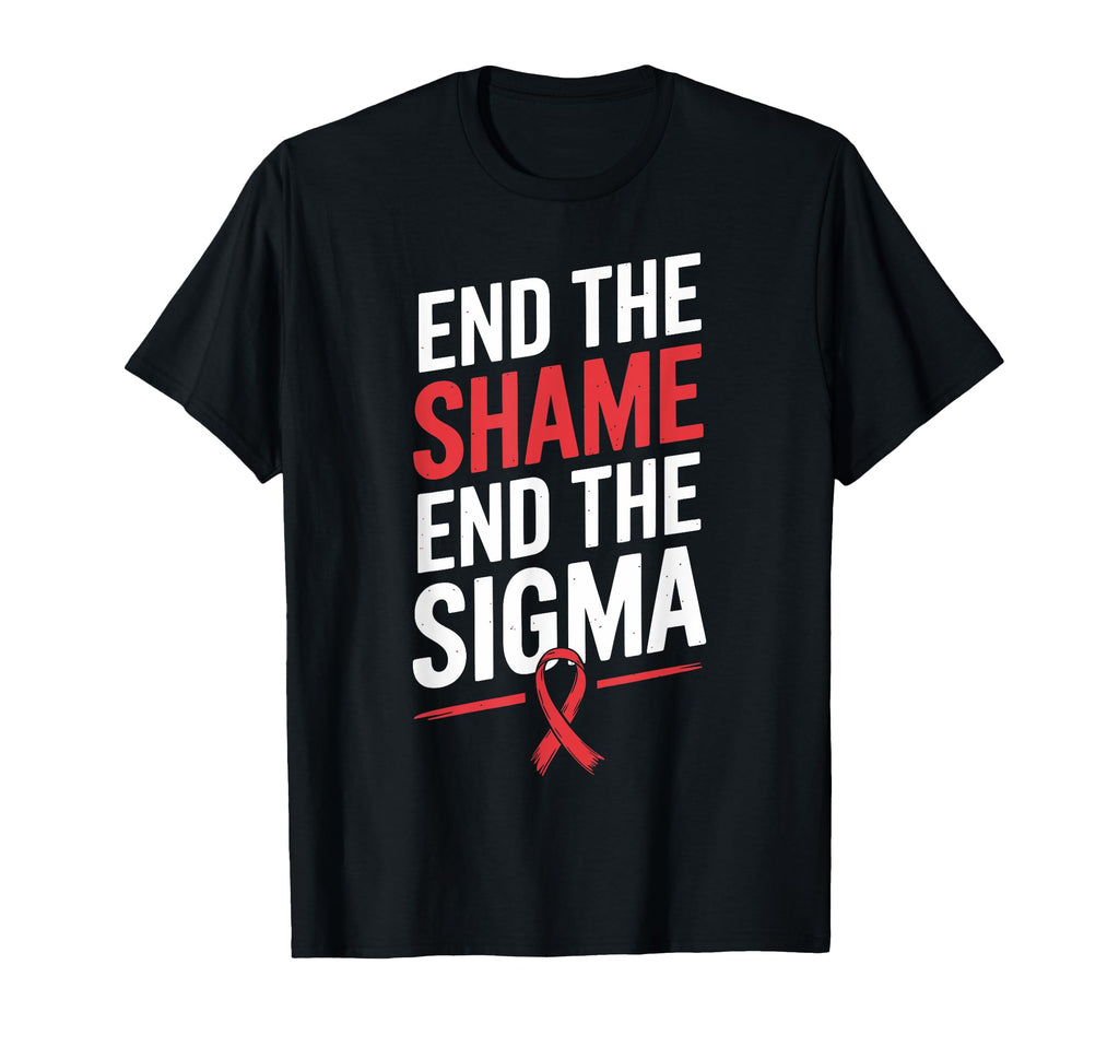 End Shame Stigma Hiv Aids Awareness Red T-Shirt - Graphic Print for Adults - T-Shirt, Sweatshirt, Hoodie