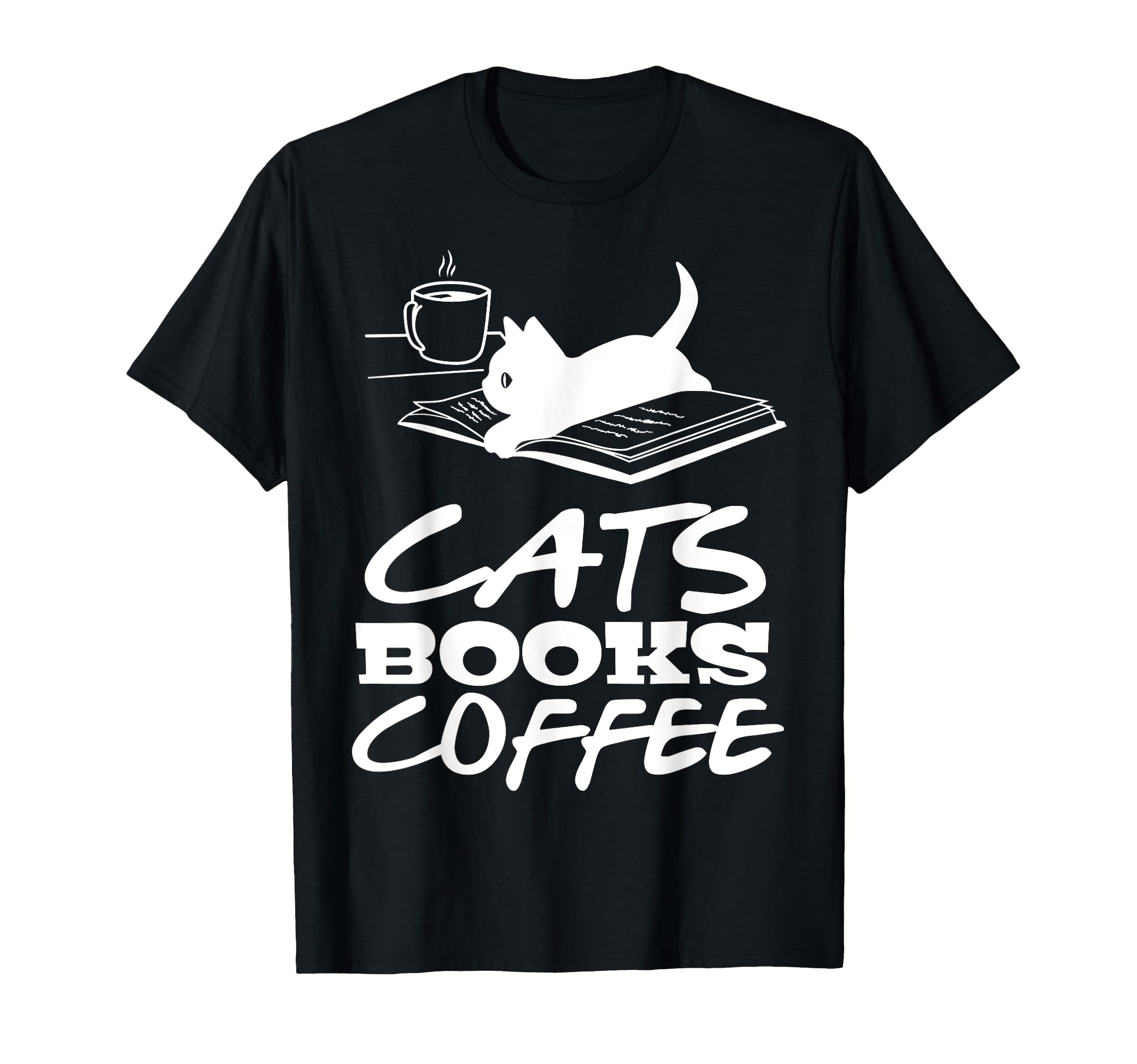 Cat Books Coffee Womens T-Shirt - Novelty Apparel Unisex - T-Shirt, Sweatshirt, Hoodie