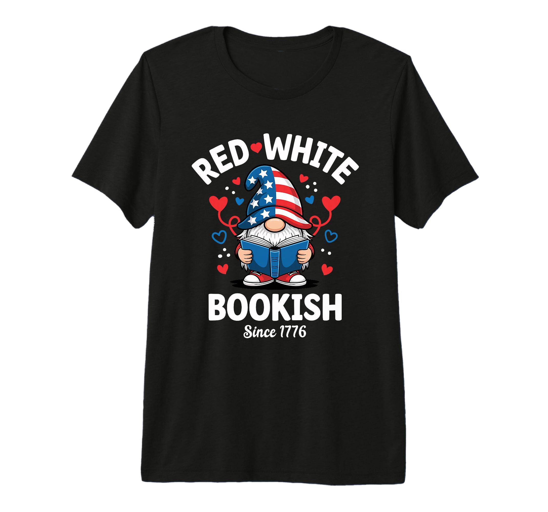 Reading Gnome Red White Bookish 4Th T-Shirt - Minimalist Print Men Women - T-Shirt, Sweatshirt, Hoodie
