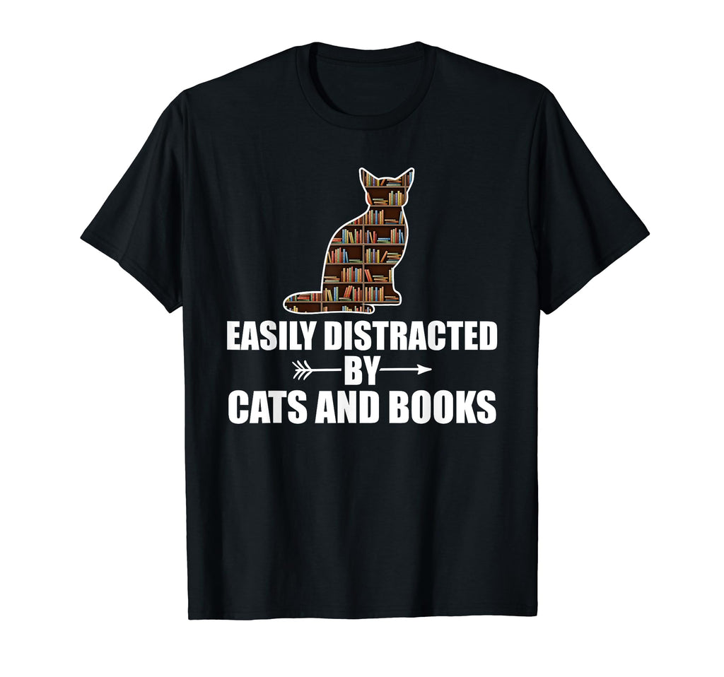 Easily Distracted Cats And Books T-Shirt - Unique Graphic Men Women - T-Shirt, Sweatshirt, Hoodie