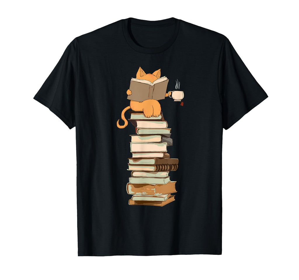 Adorable Cat Books Coffee Lovers T-Shirt - Aesthetic Graphic Men Women - T-Shirt, Sweatshirt, Hoodie