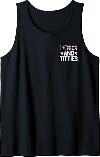 (2 Sided) Merica and Titties Funny 4th of July US Flag Tank Top Unisex T-shirt, Sweatshirt, Hoodie, Long Sleeve Tee - T-Shirt, Sweatshirt, Hoodie