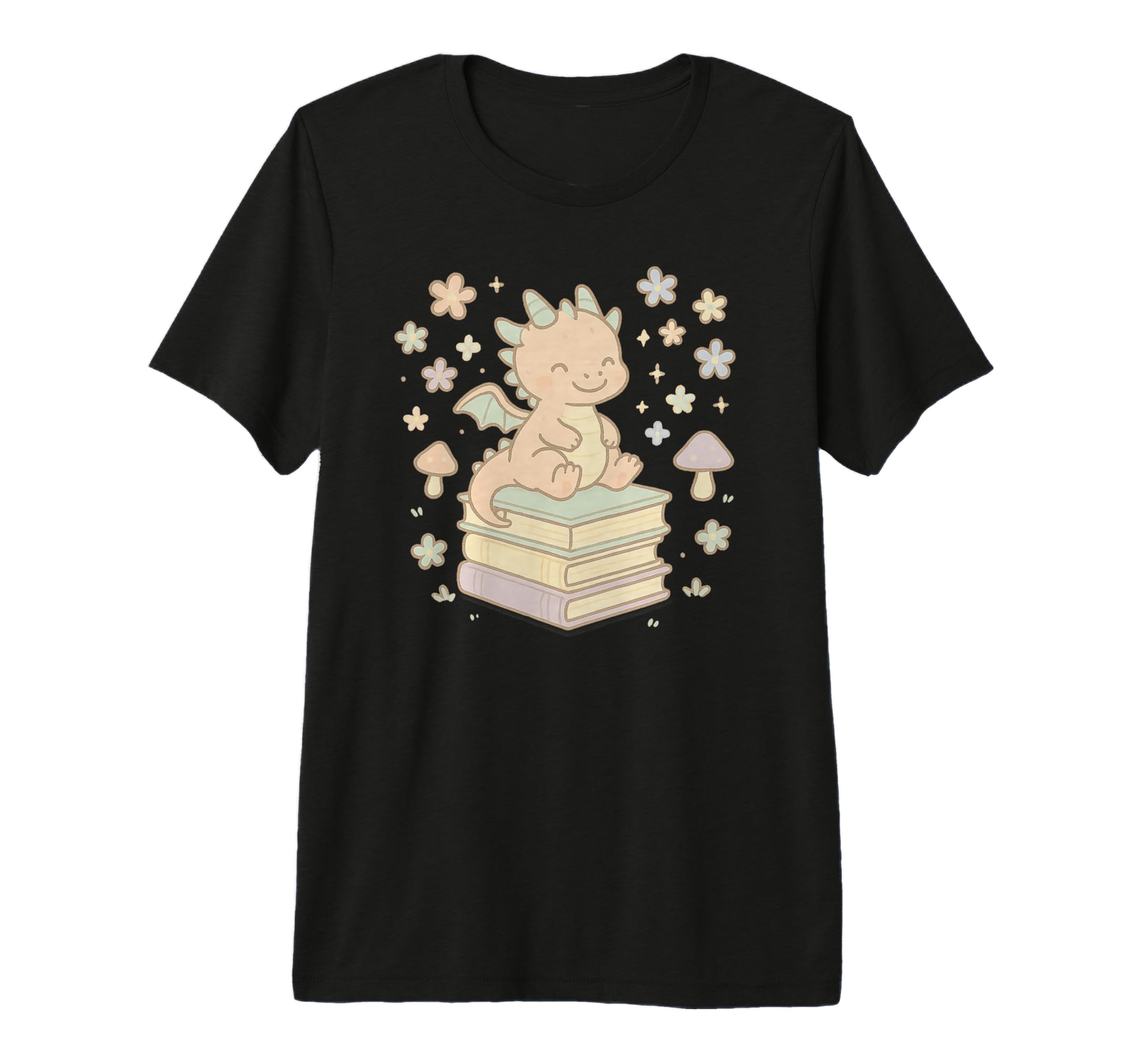 Dragon Mushrooms Sitting Books T-Shirt - Casual Everyday Wear Men Women - T-Shirt, Sweatshirt, Hoodie