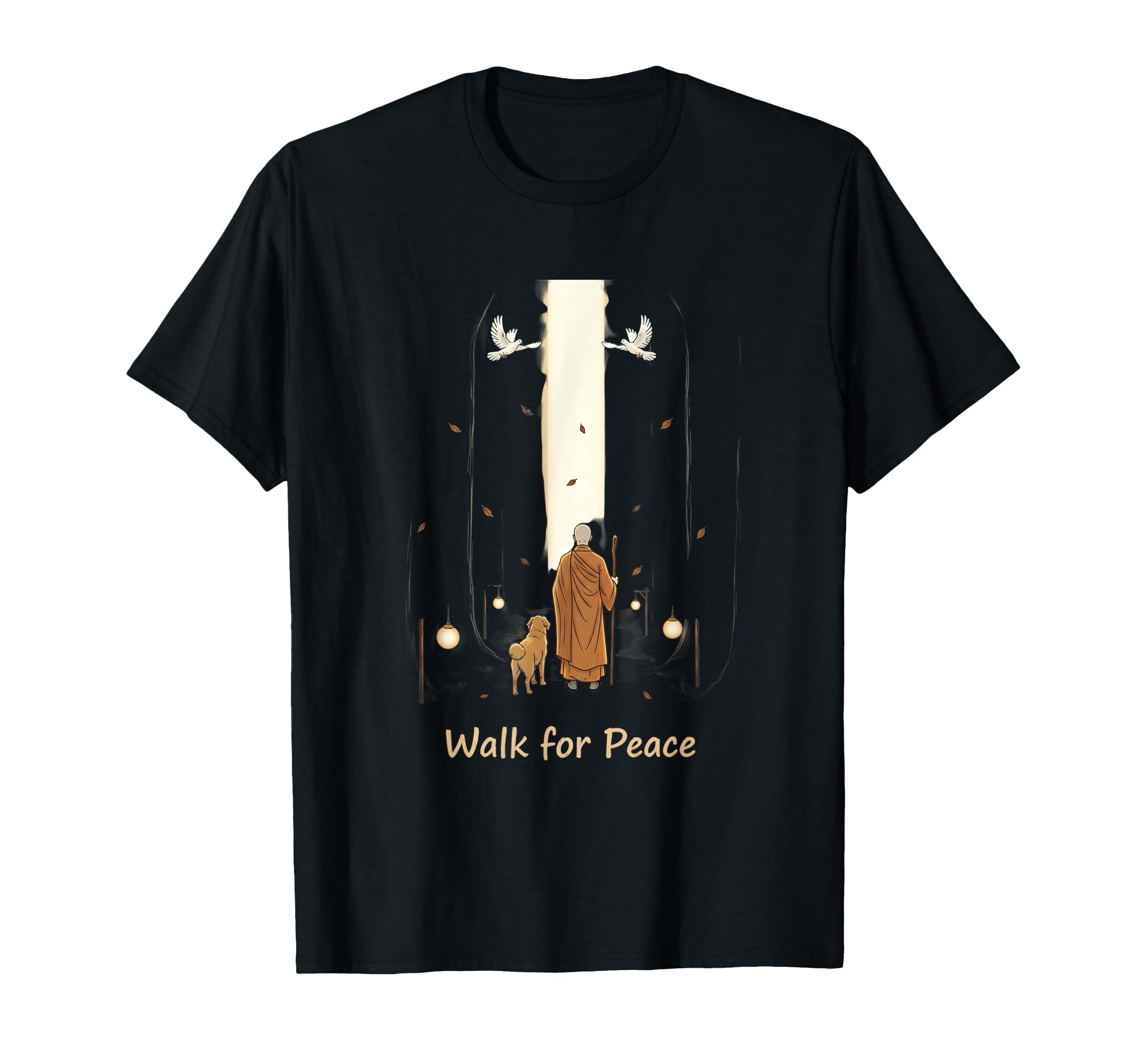Walk Peace Buddhist Monk And Dog T-Shirt - Novelty Apparel Men Women - T-Shirt, Sweatshirt, Hoodie