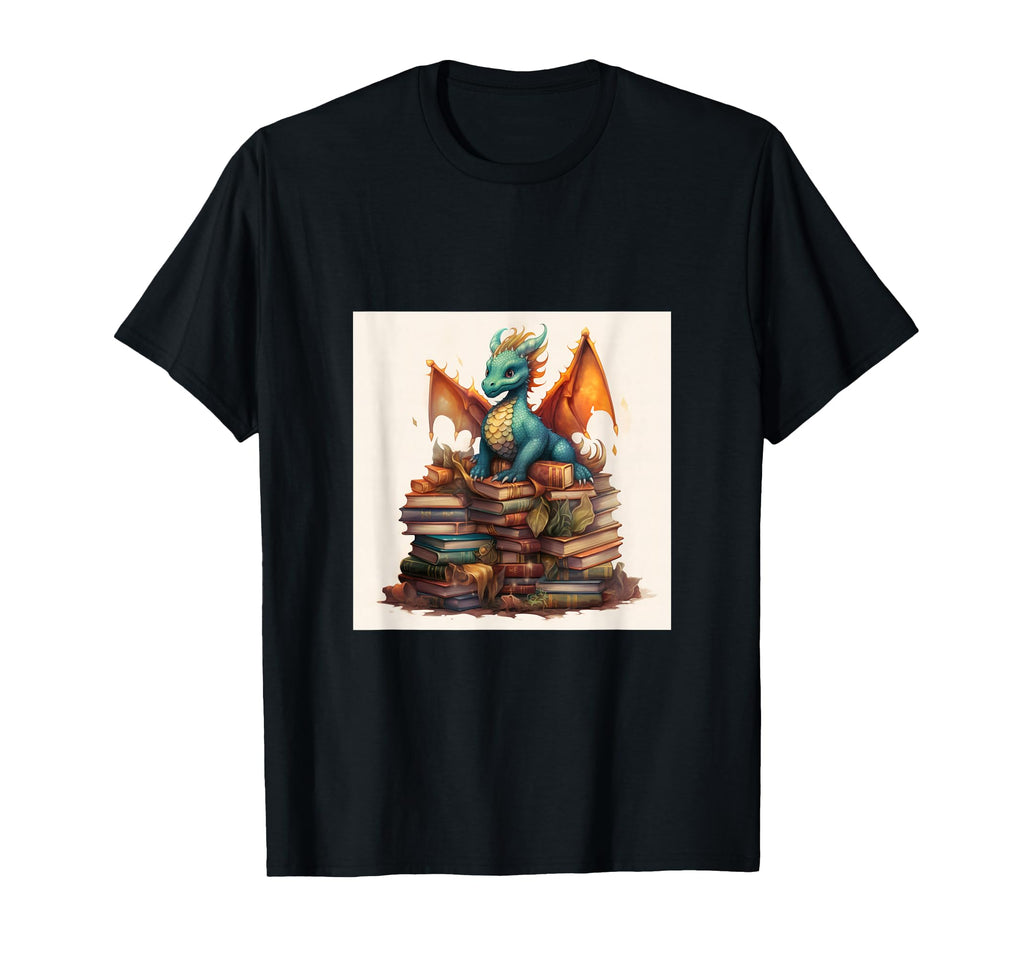 Book Nerd Dragon Reading Library T-Shirt - Unique Graphic Unisex - T-Shirt, Sweatshirt, Hoodie