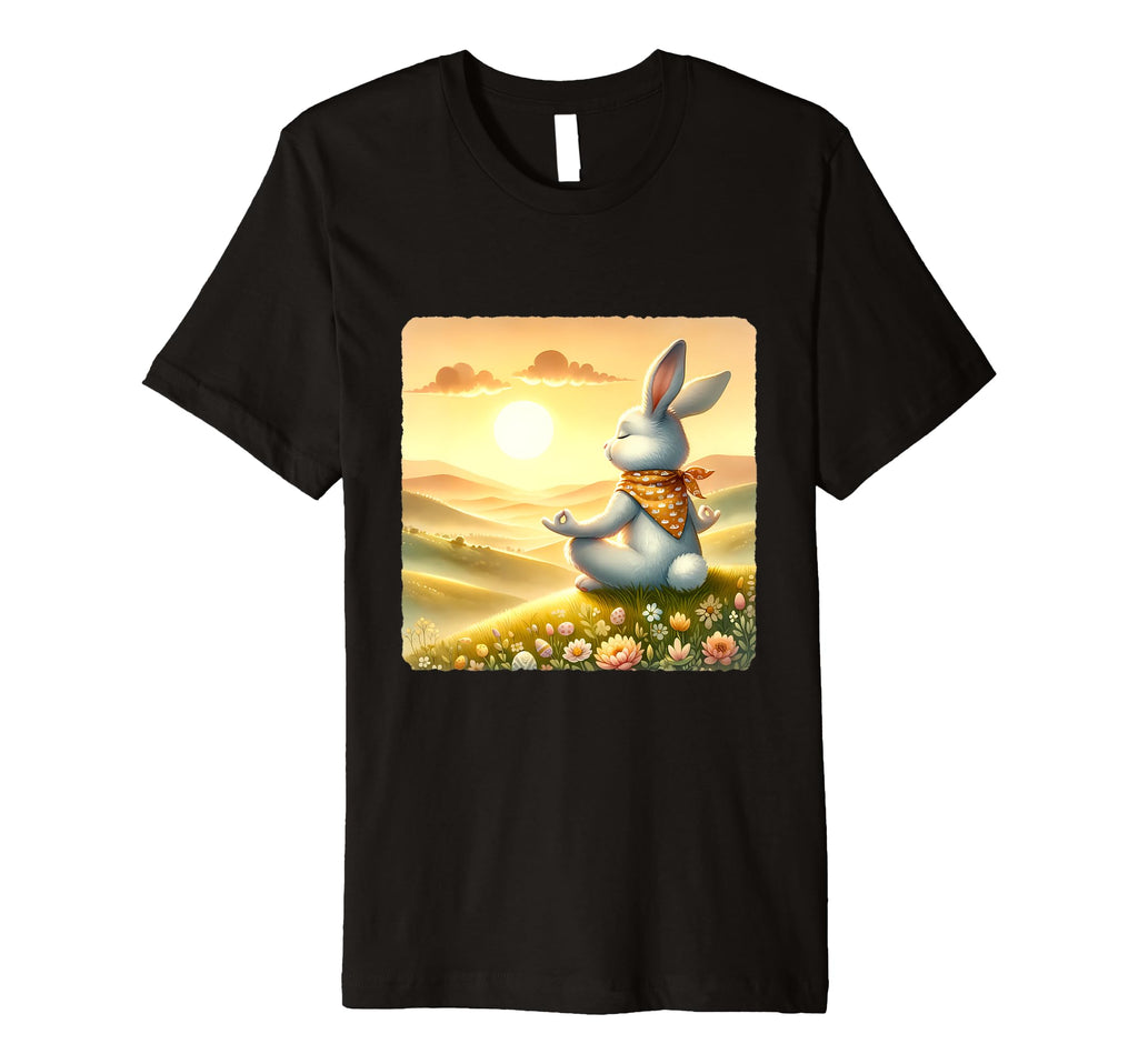 Rabbit Practicing Meditation Atop T-Shirt - Fun Novelty Design Men Women - T-Shirt, Sweatshirt, Hoodie