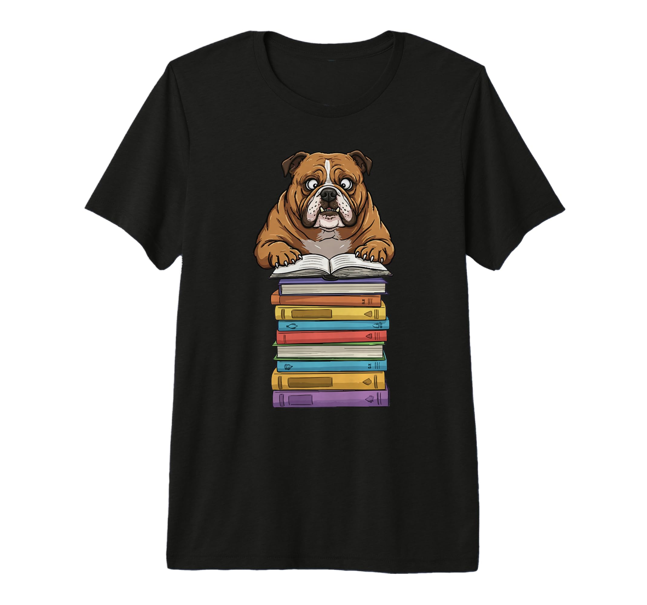 Bulldog Reading Book Pile Books Funny T-Shirt - Streetwear Style Unisex - T-Shirt, Sweatshirt, Hoodie