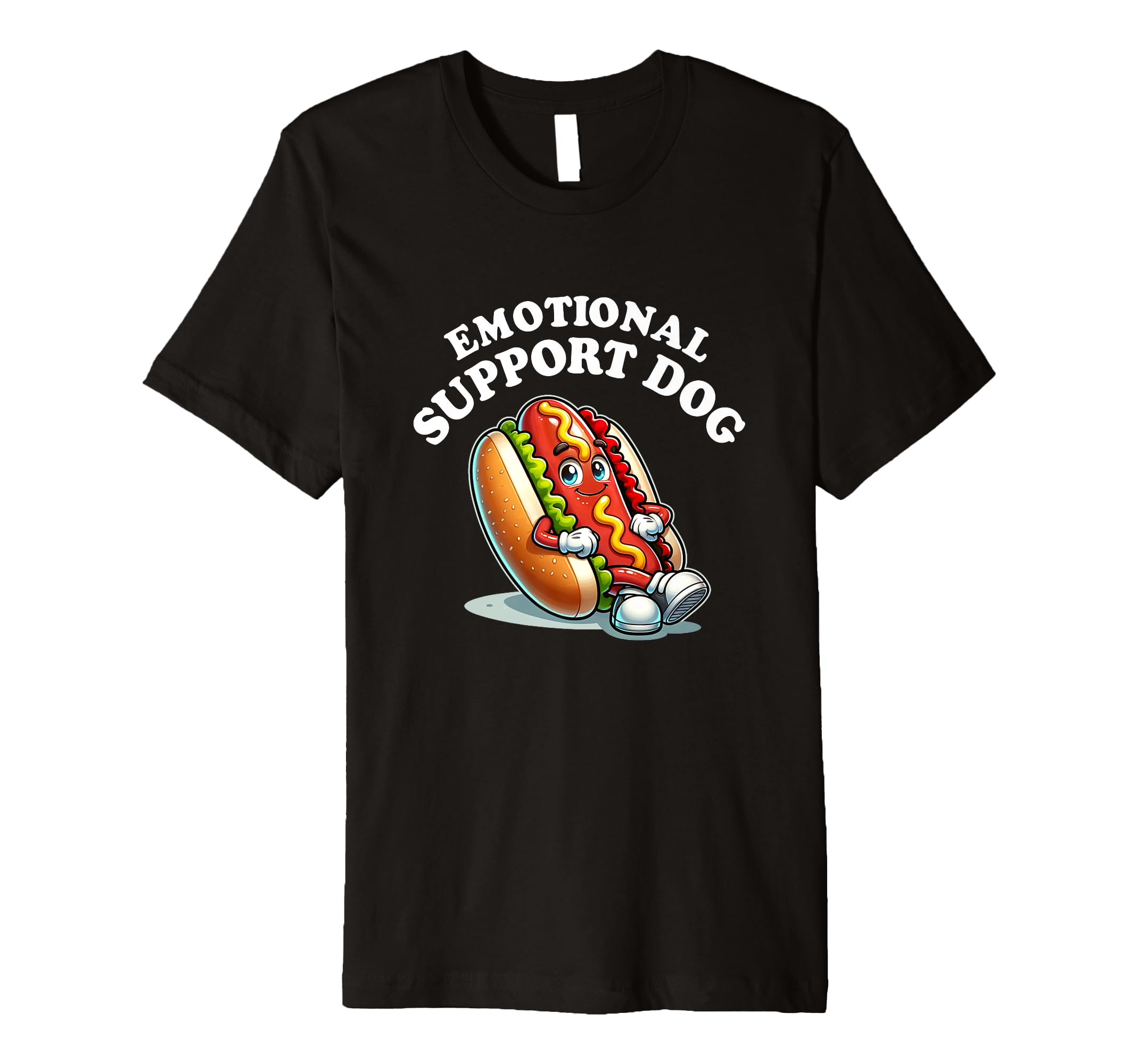 Funny Emotional Support Hot Dog Cartoon T-Shirt - Unique Graphic Men Women - T-Shirt, Sweatshirt, Hoodie