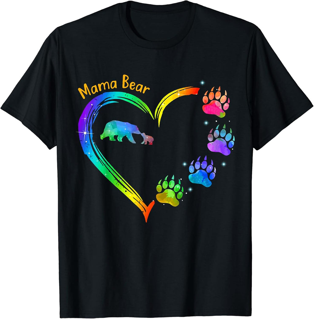 Ma-ma Bear Heart Bearpaw Rainbow By Merch Unisex T-shirt, Sweatshirt, Hoodie, Long Sleeve Tee - T-Shirt, Sweatshirt, Hoodie