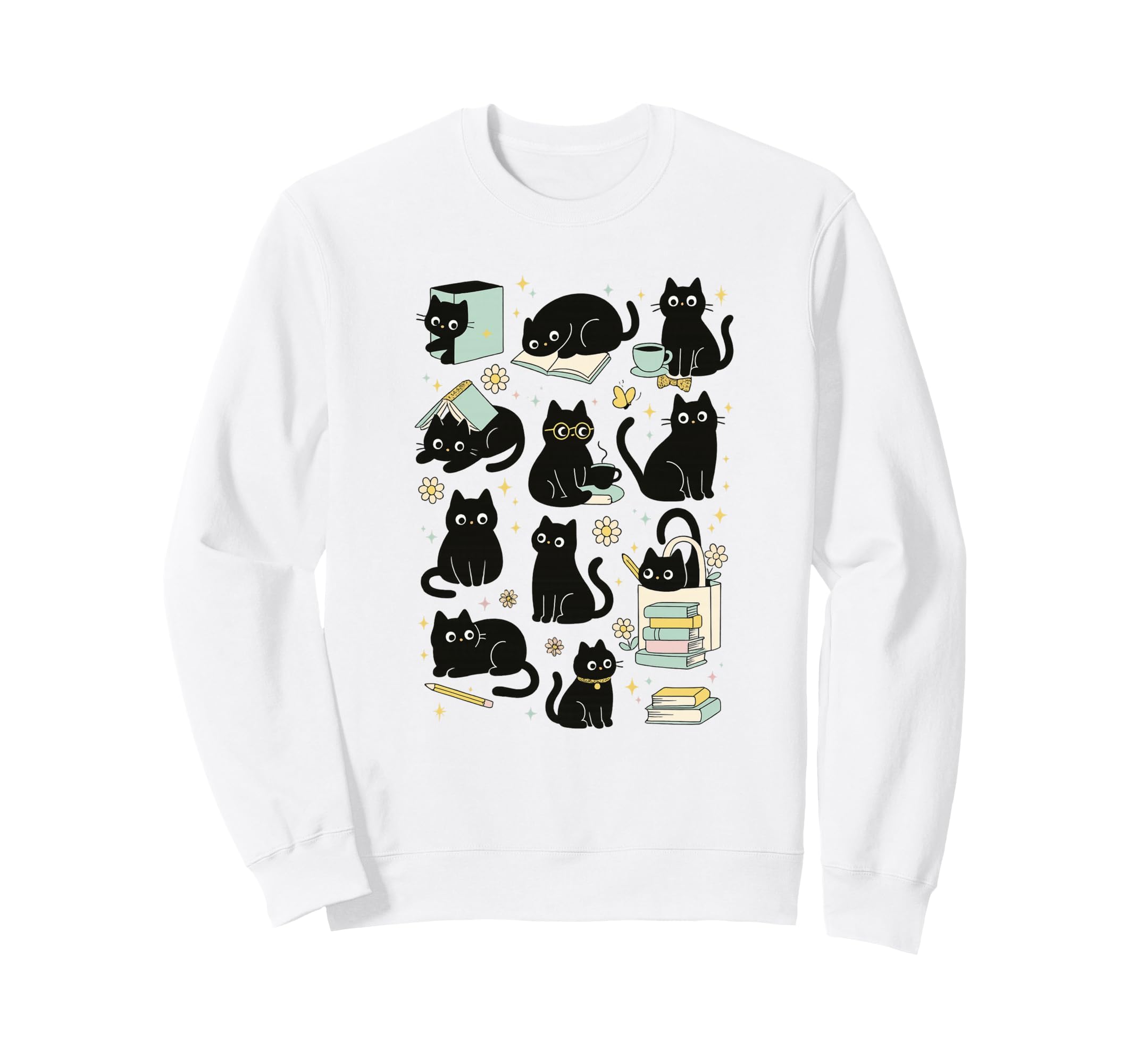 Black Cat Reading Aesthetic Book Sweatshirt - Custom Art Print for Adults - T-Shirt, Sweatshirt, Hoodie