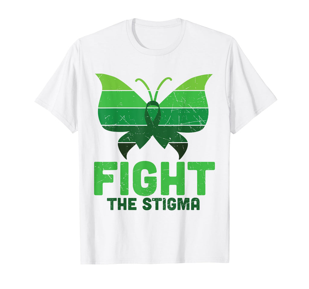 Fight Stigma Butterfly Green Mental Health T-Shirt - Unique Graphic Unisex - T-Shirt, Sweatshirt, Hoodie