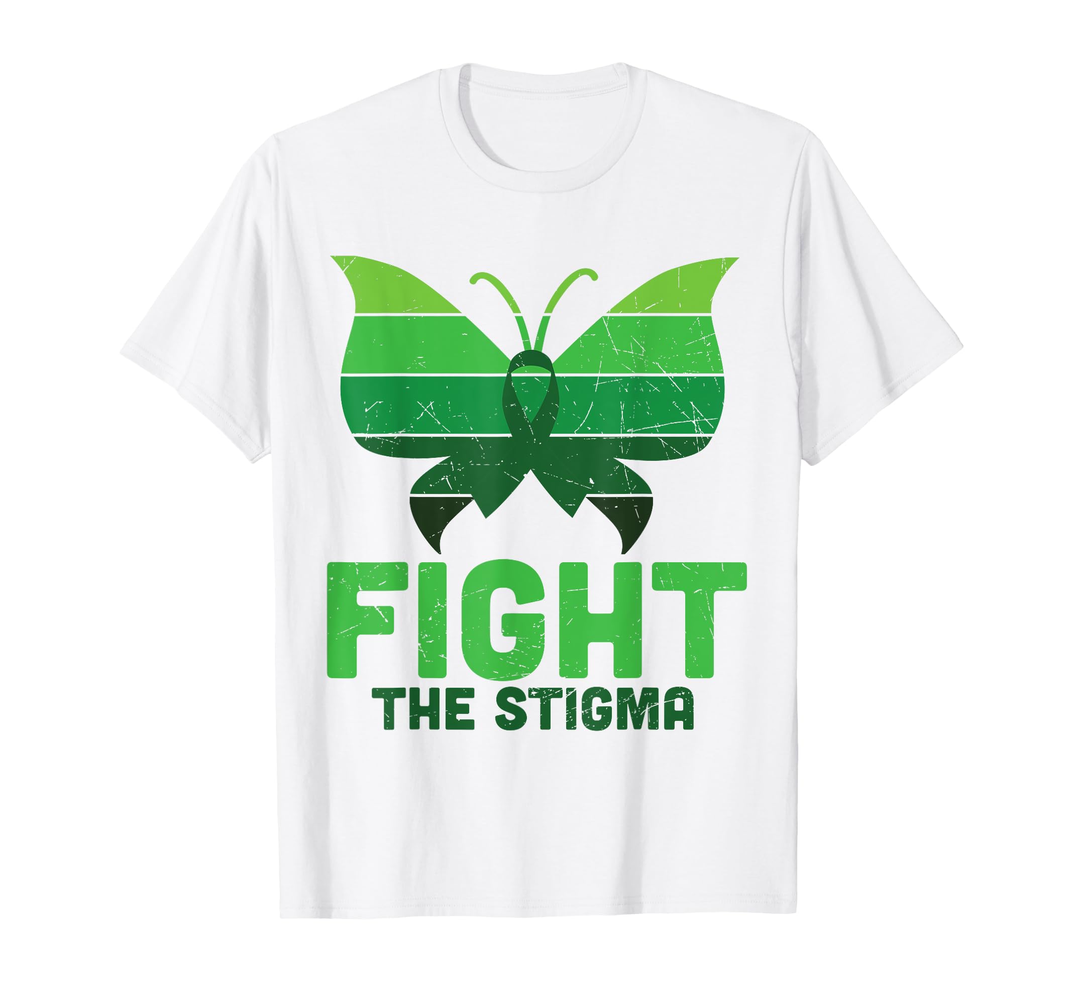 Fight Stigma Butterfly Green Mental Health T-Shirt - Unique Graphic Unisex - T-Shirt, Sweatshirt, Hoodie