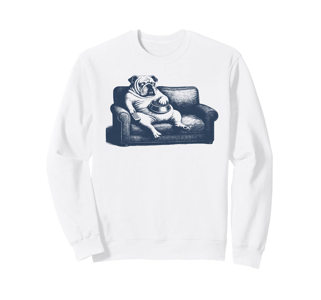 Funny English Bulldog Couch Sweatshirt - Custom Art Print for Adults - T-Shirt, Sweatshirt, Hoodie