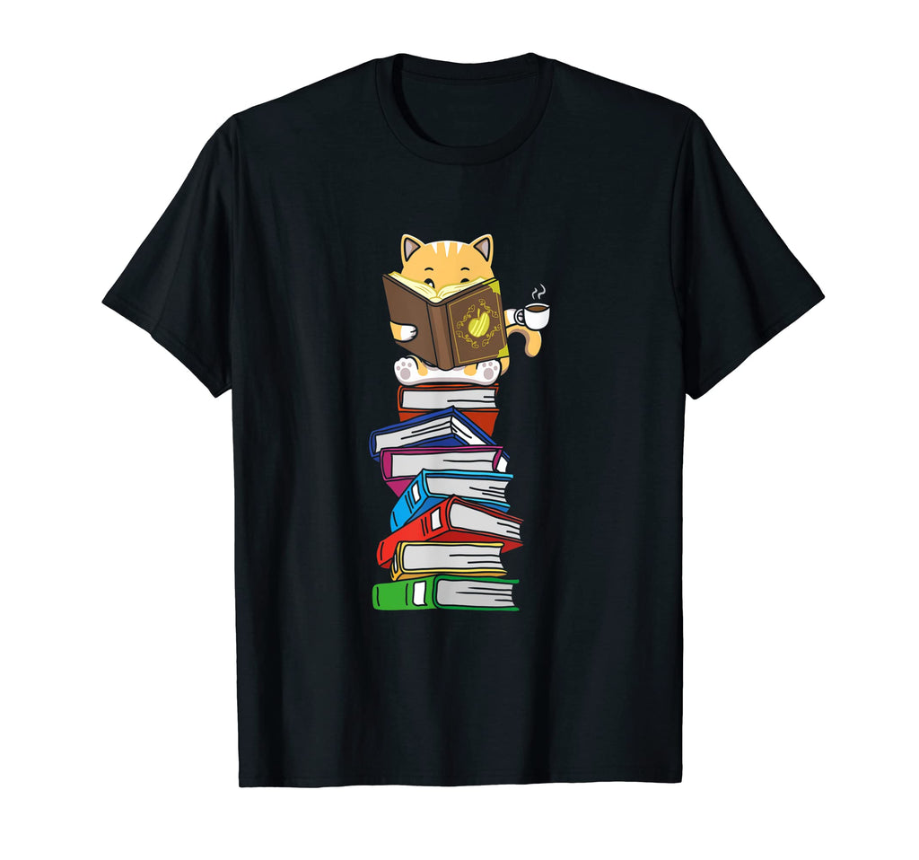 Cat Reading Books Coffee Animal Book T-Shirt - Trendy Graphic for Adults - T-Shirt, Sweatshirt, Hoodie