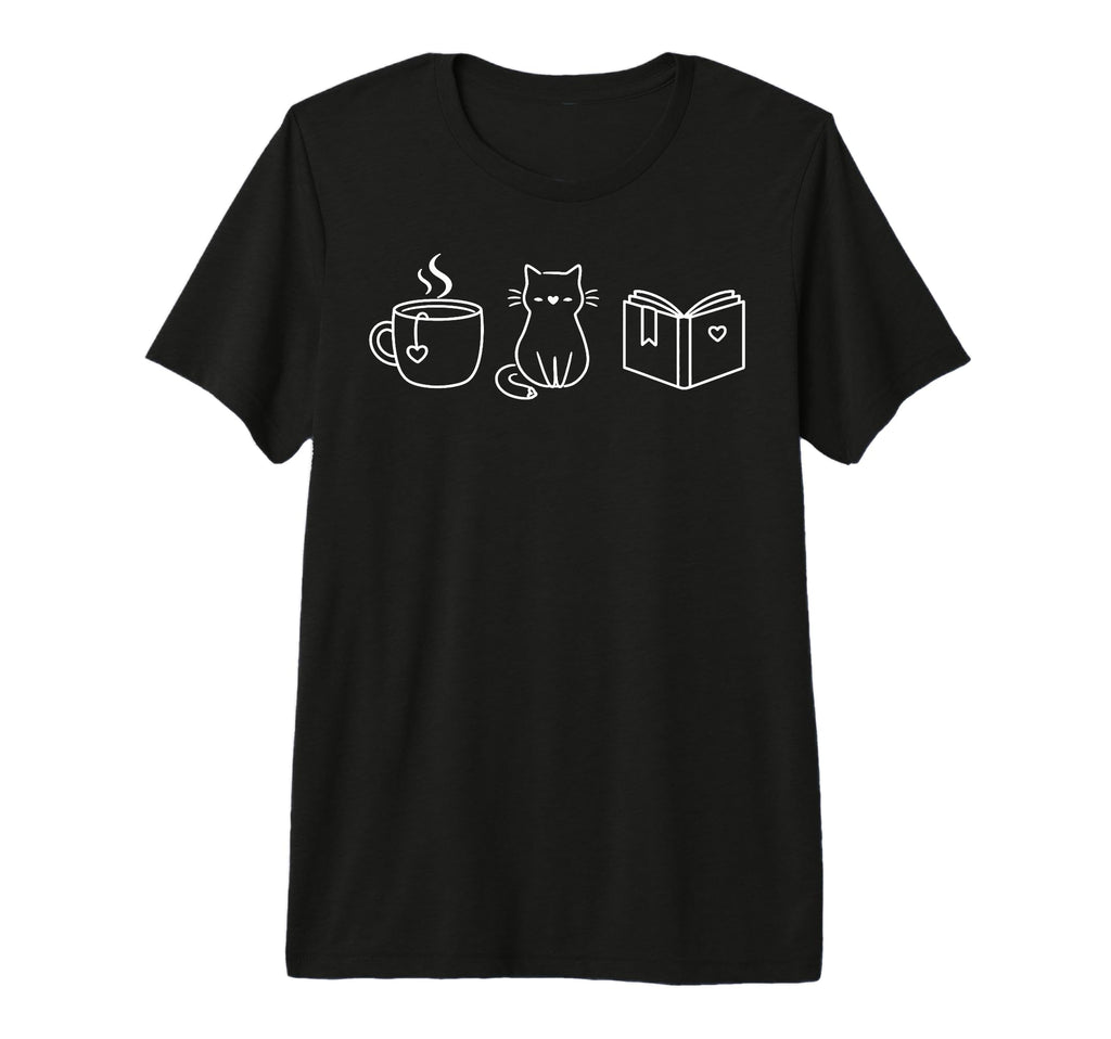 Cat Coffee Book Lover Reader Cat T-Shirt - Aesthetic Graphic Men Women - T-Shirt, Sweatshirt, Hoodie
