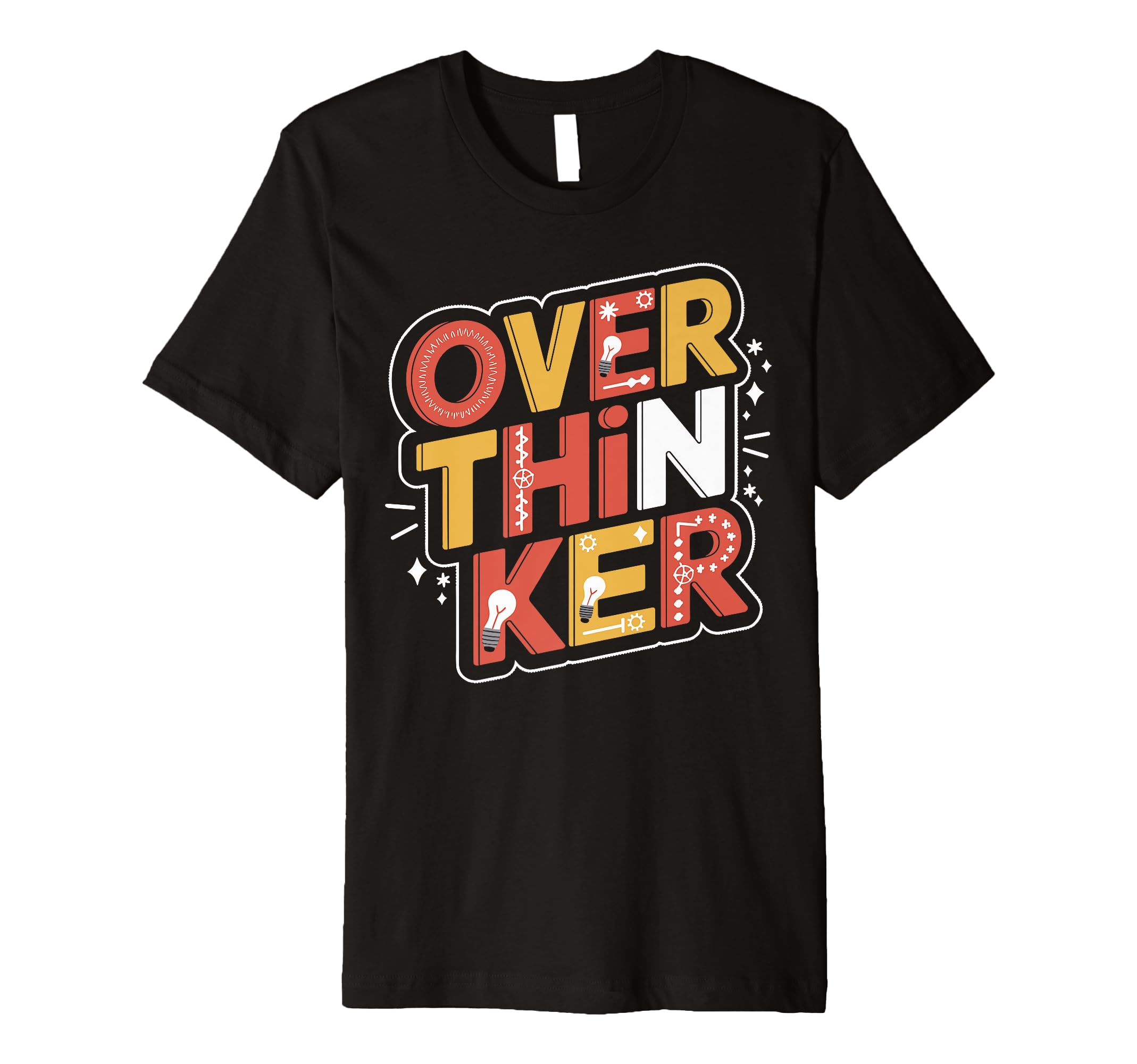 Overthinker Bold Lettering Light Bulb T-Shirt - Minimalist Print Unisex - T-Shirt, Sweatshirt, Hoodie