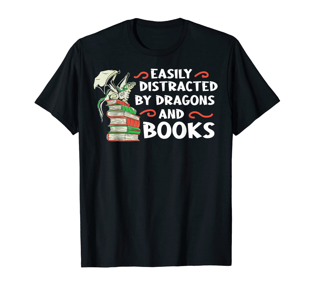 Easily Distracted Dragons And Books Reader T-Shirt - Trendy Graphic Unisex - T-Shirt, Sweatshirt, Hoodie