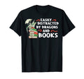 Easily Distracted Dragons And Books Reader T-Shirt - Trendy Graphic Unisex - T-Shirt, Sweatshirt, Hoodie