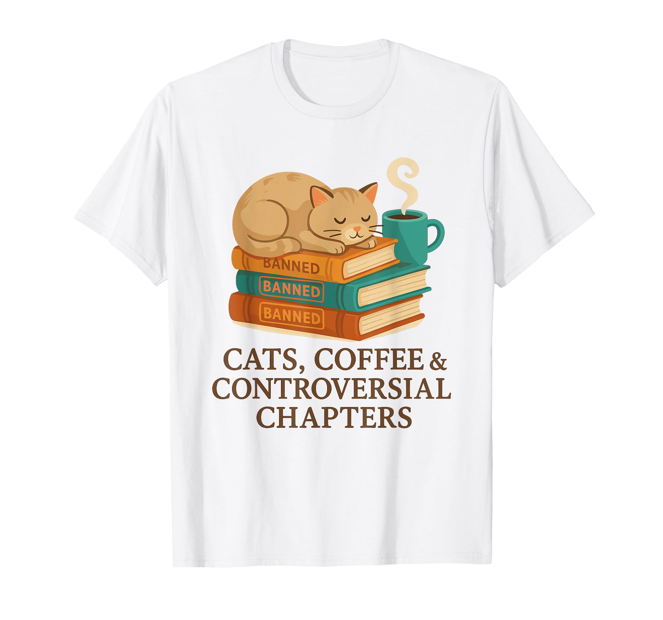 Coffee Cats Banned Books Bookworm T-Shirt - Unique Graphic Unisex - T-Shirt, Sweatshirt, Hoodie