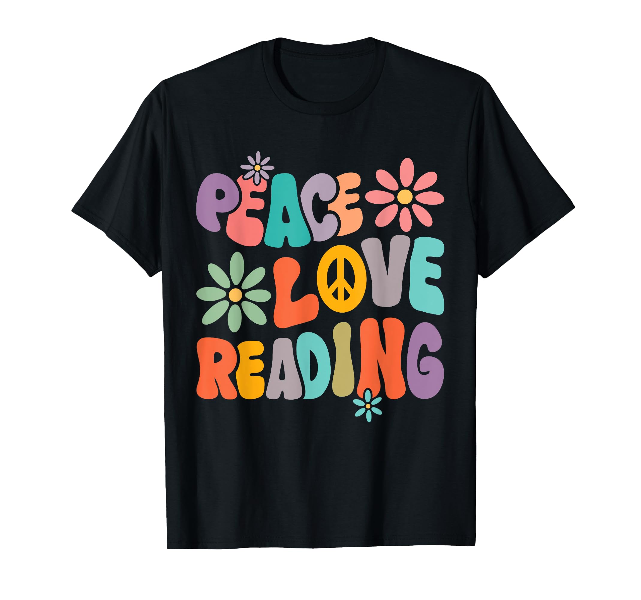 Peace Love Reading Groovy Bookworm Book T-Shirt - Graphic Print for Adults - T-Shirt, Sweatshirt, Hoodie
