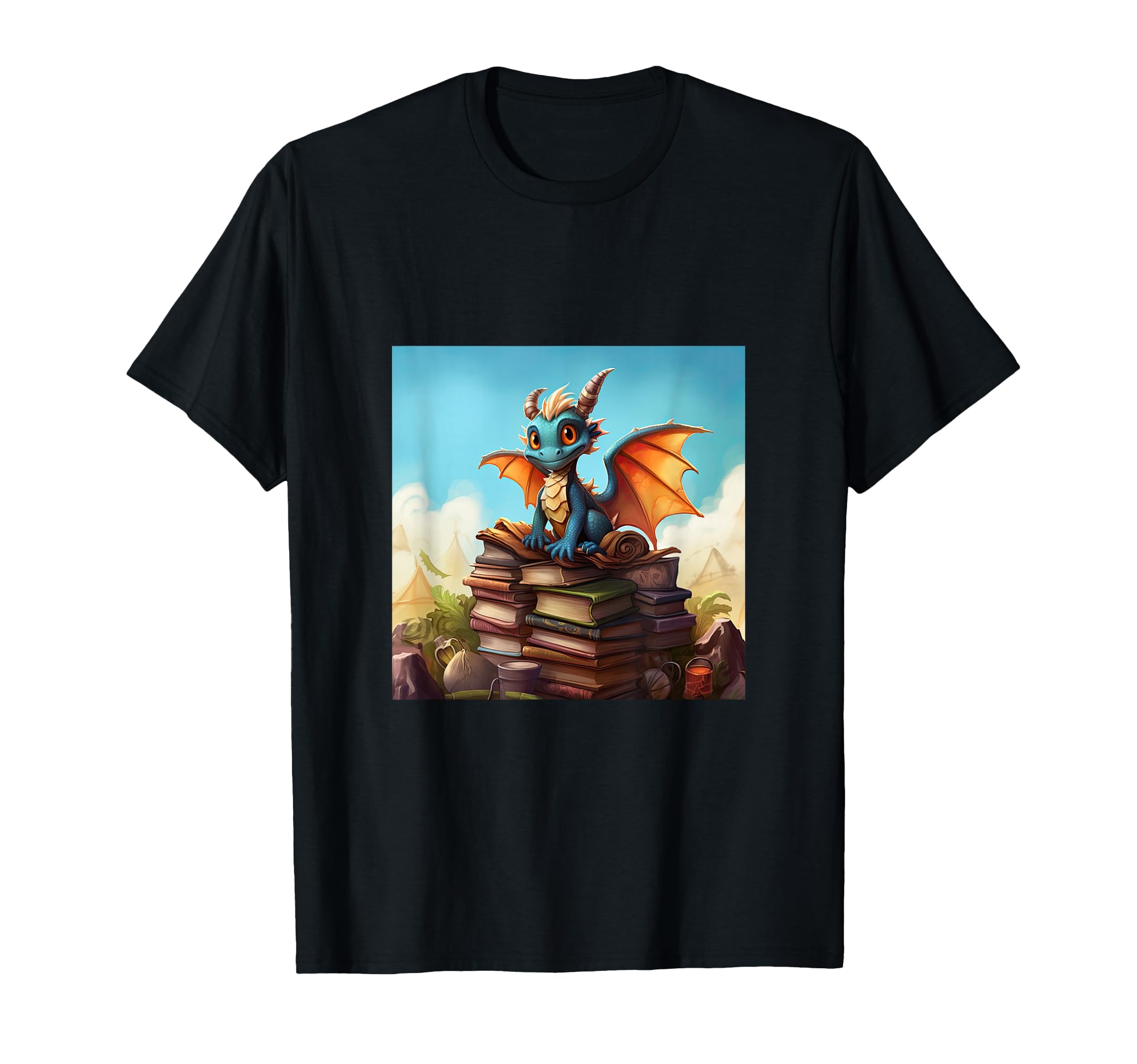 Book Nerd Dragon Reading Library T-Shirt - Graphic Print for Adults - T-Shirt, Sweatshirt, Hoodie