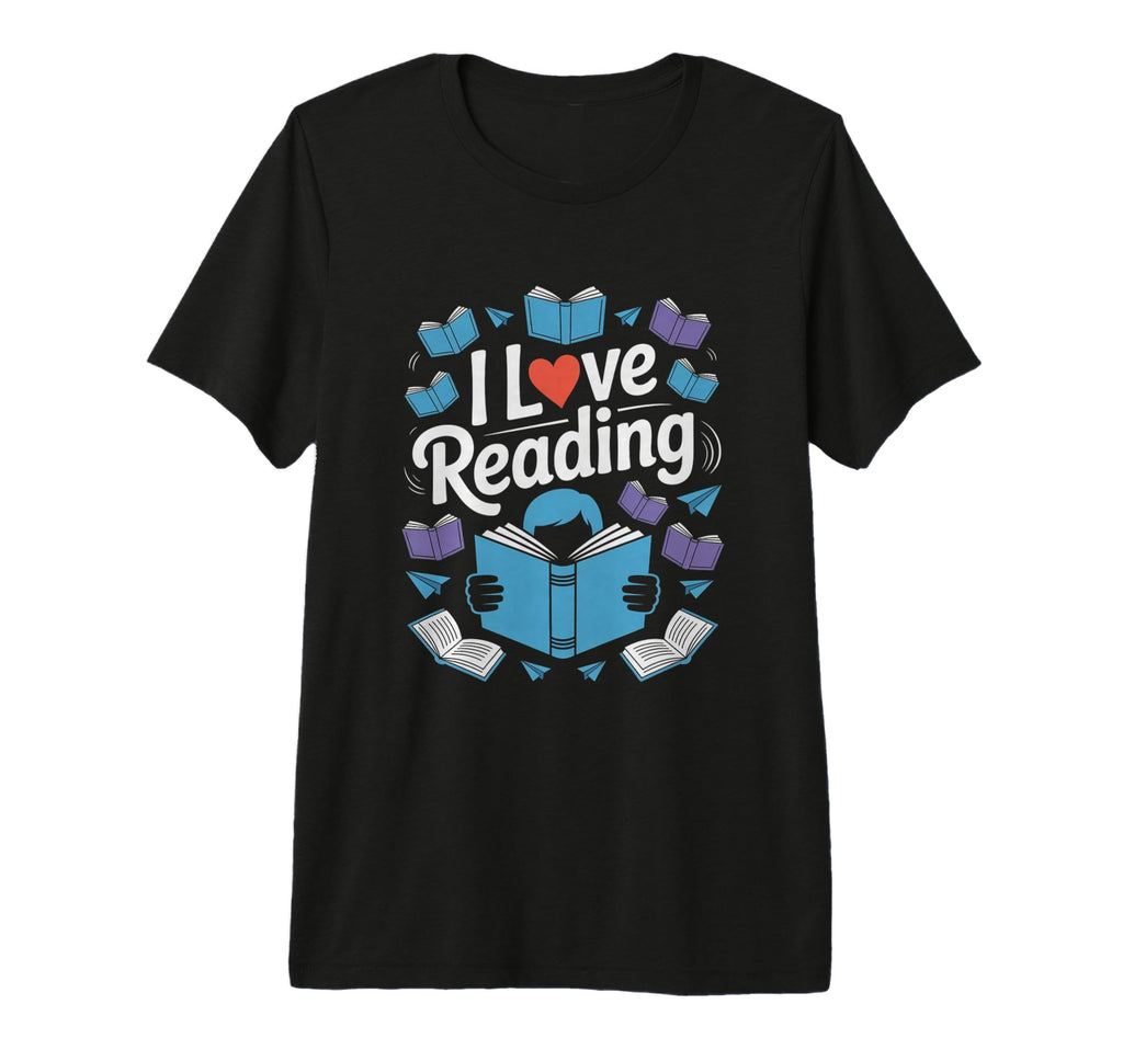 I Love Reading Books Enthusiast Heart Tri T-Shirt - Graphic Print Unisex - T-Shirt, Sweatshirt, Hoodie