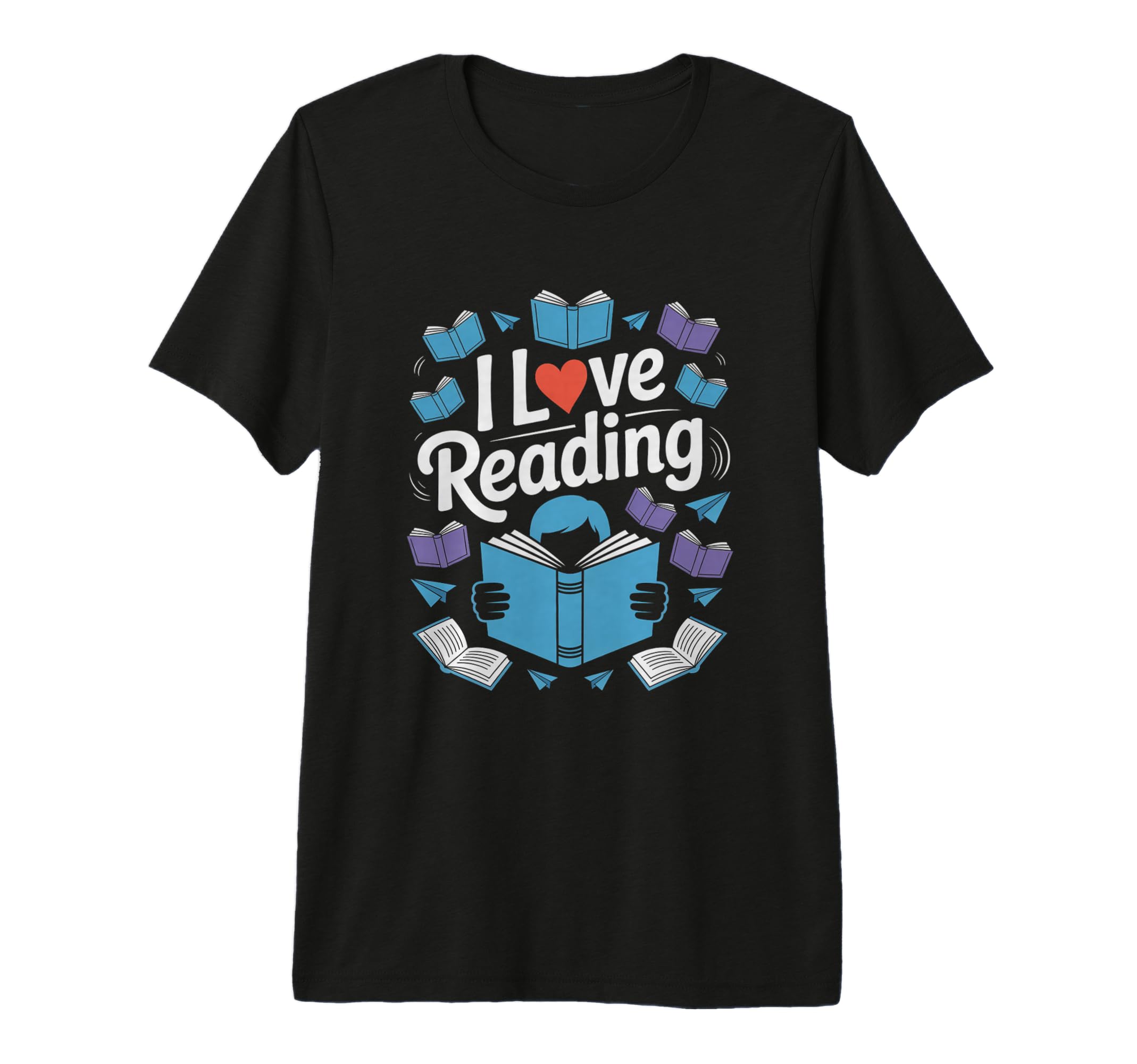 I Love Reading Books Enthusiast Heart Tri T-Shirt - Graphic Print Unisex - T-Shirt, Sweatshirt, Hoodie