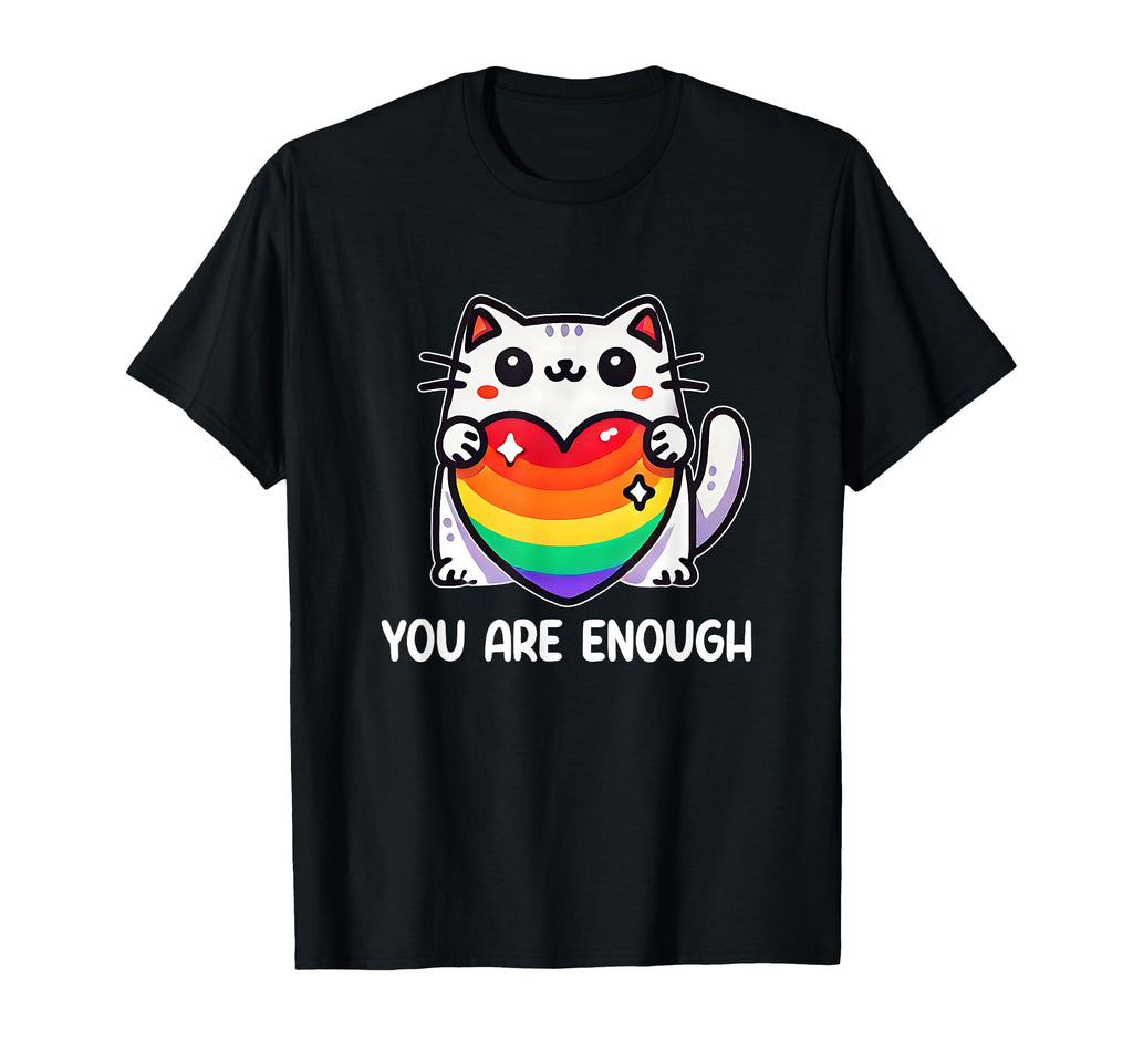 You Are Enough Lgbtq Cat Hearts Rainbow T-Shirt - Graphic Print Men Women - T-Shirt, Sweatshirt, Hoodie