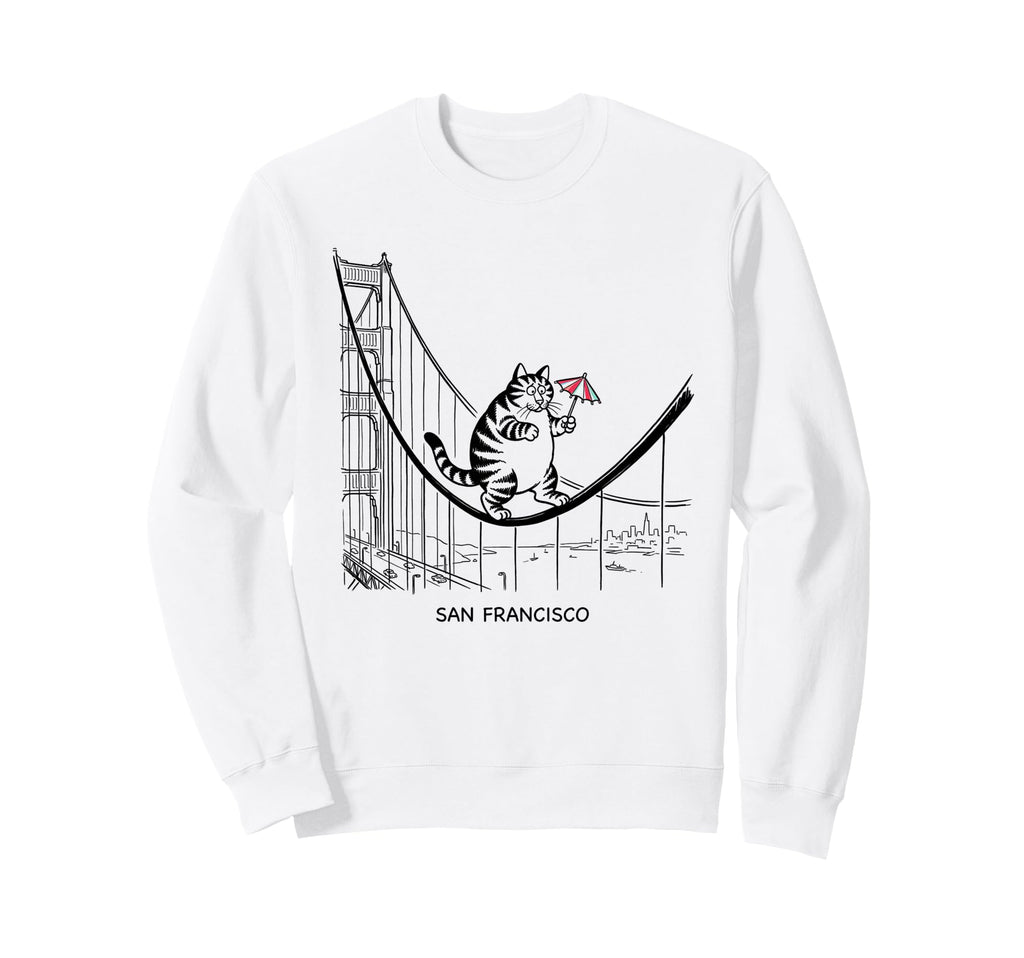 San Francisco Cat Golden Gates Bridge Sweatshirt - Novelty Apparel Unisex - T-Shirt, Sweatshirt, Hoodie