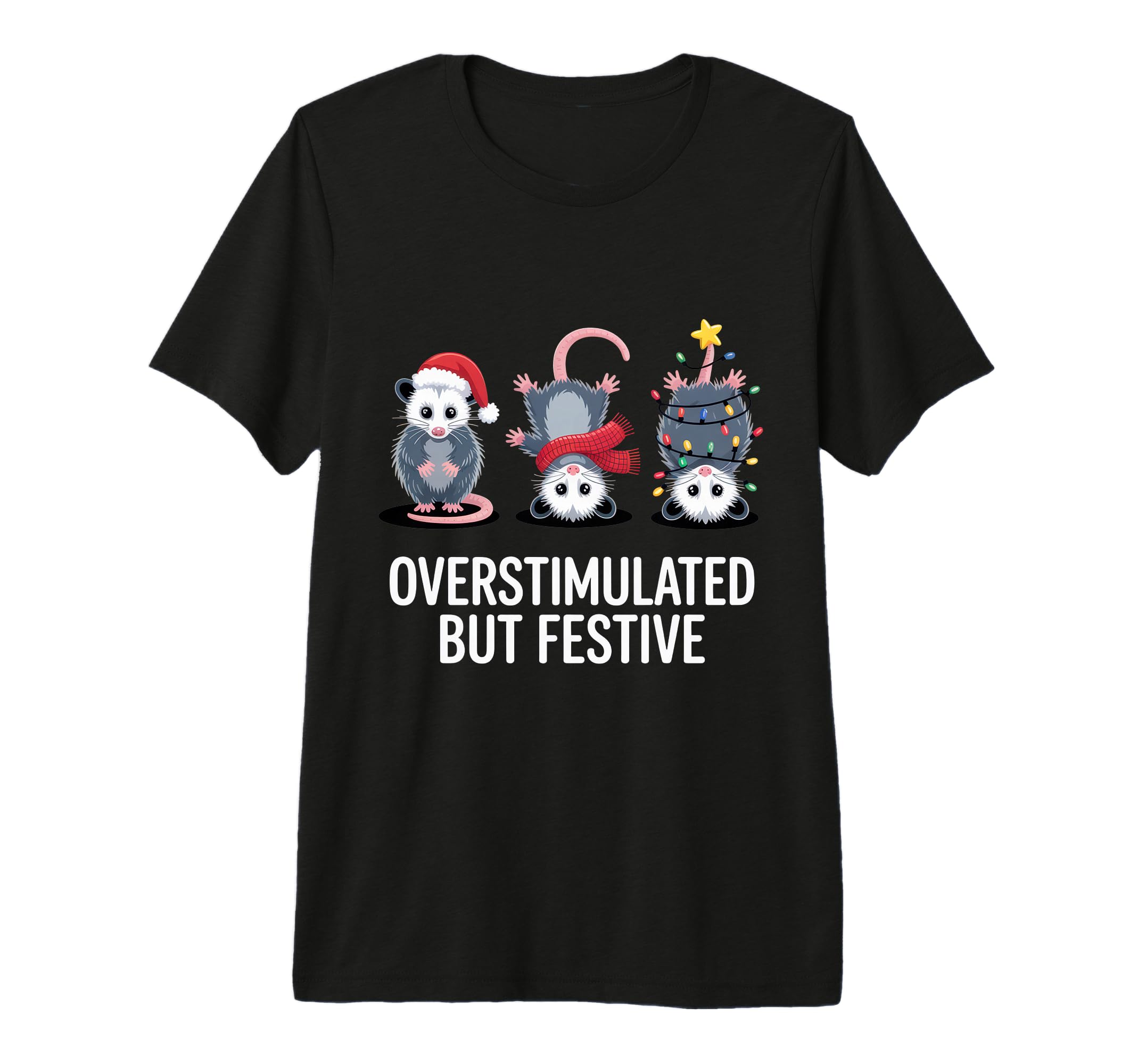 Overstimulated But Festive Opossum T-Shirt - Minimalist Print for Adults - T-Shirt, Sweatshirt, Hoodie