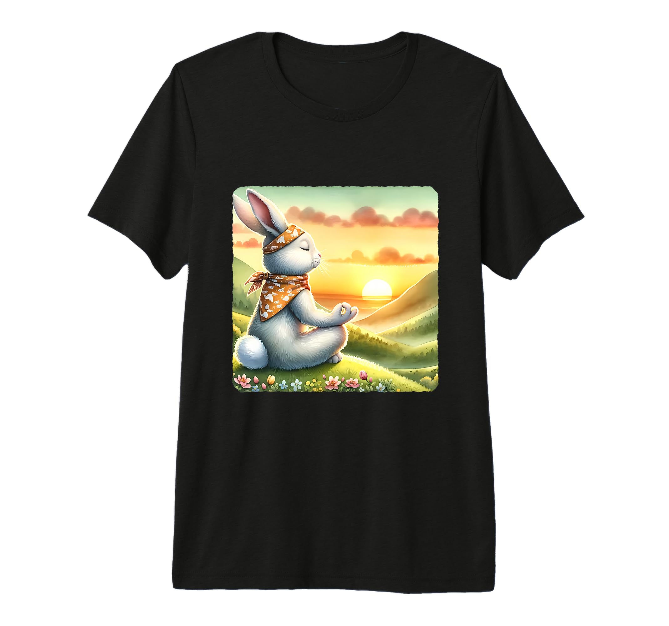 Rabbit Practicing Meditation Atop Hill T-Shirt - Custom Art Print Unisex - T-Shirt, Sweatshirt, Hoodie