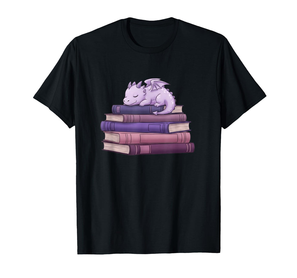 Sleeping Dragon Stacked Books Readers T-Shirt - Novelty Apparel Unisex - T-Shirt, Sweatshirt, Hoodie