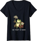 Women's We Thrift At Dawn Vintage Funny Frog Thrifting Meme V-Neck T-Shirt Unisex T-shirt, Sweatshirt, Hoodie, Long Sleeve Tee - T-Shirt, Sweatshirt, Hoodie