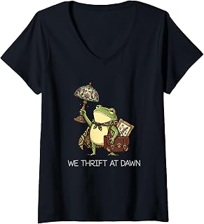 Women's We Thrift At Dawn Vintage Funny Frog Thrifting Meme V-Neck T-Shirt Unisex T-shirt, Sweatshirt, Hoodie, Long Sleeve Tee - T-Shirt, Sweatshirt, Hoodie