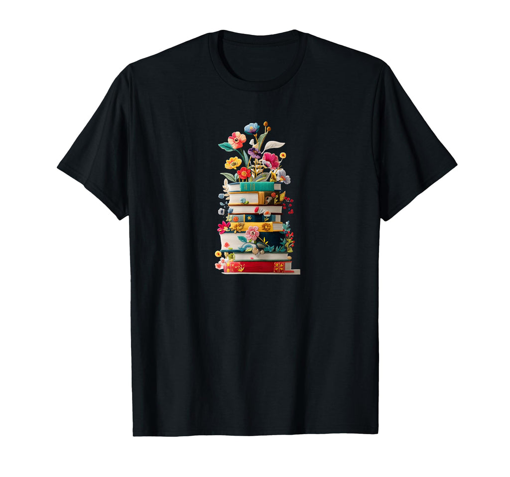 Book Stack Flowers Reading Lover T-Shirt - Custom Art Print for Adults - T-Shirt, Sweatshirt, Hoodie