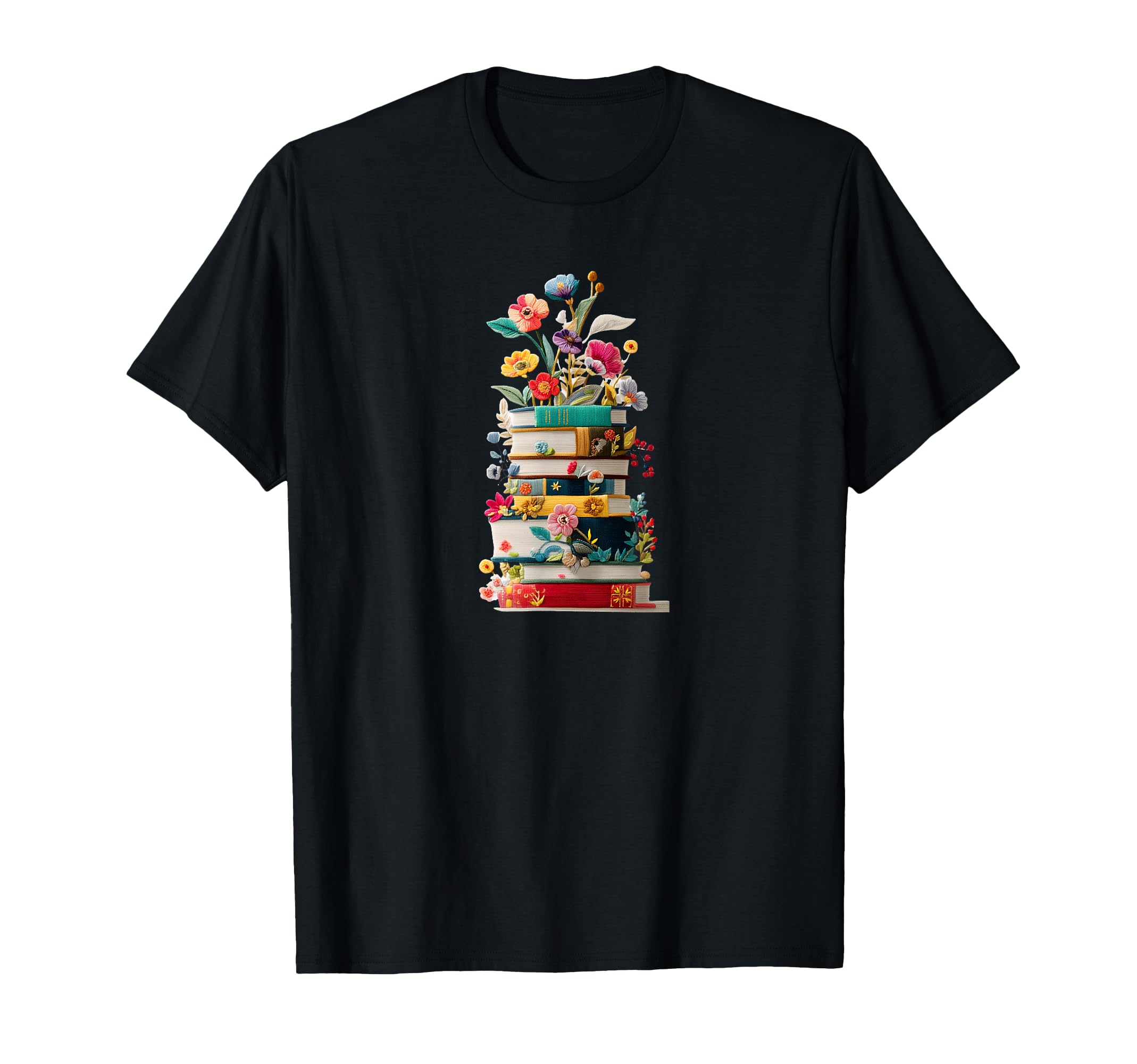 Book Stack Flowers Reading Lover T-Shirt - Custom Art Print for Adults - T-Shirt, Sweatshirt, Hoodie