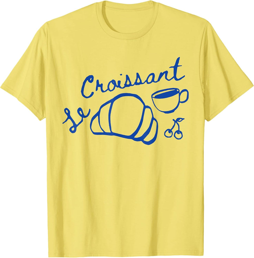 Coffee & Croissant French Croissant Retro Graphic Aesthetic T-Shirt Unisex T-shirt, Sweatshirt, Hoodie, Long Sleeve Tee - T-Shirt, Sweatshirt, Hoodie