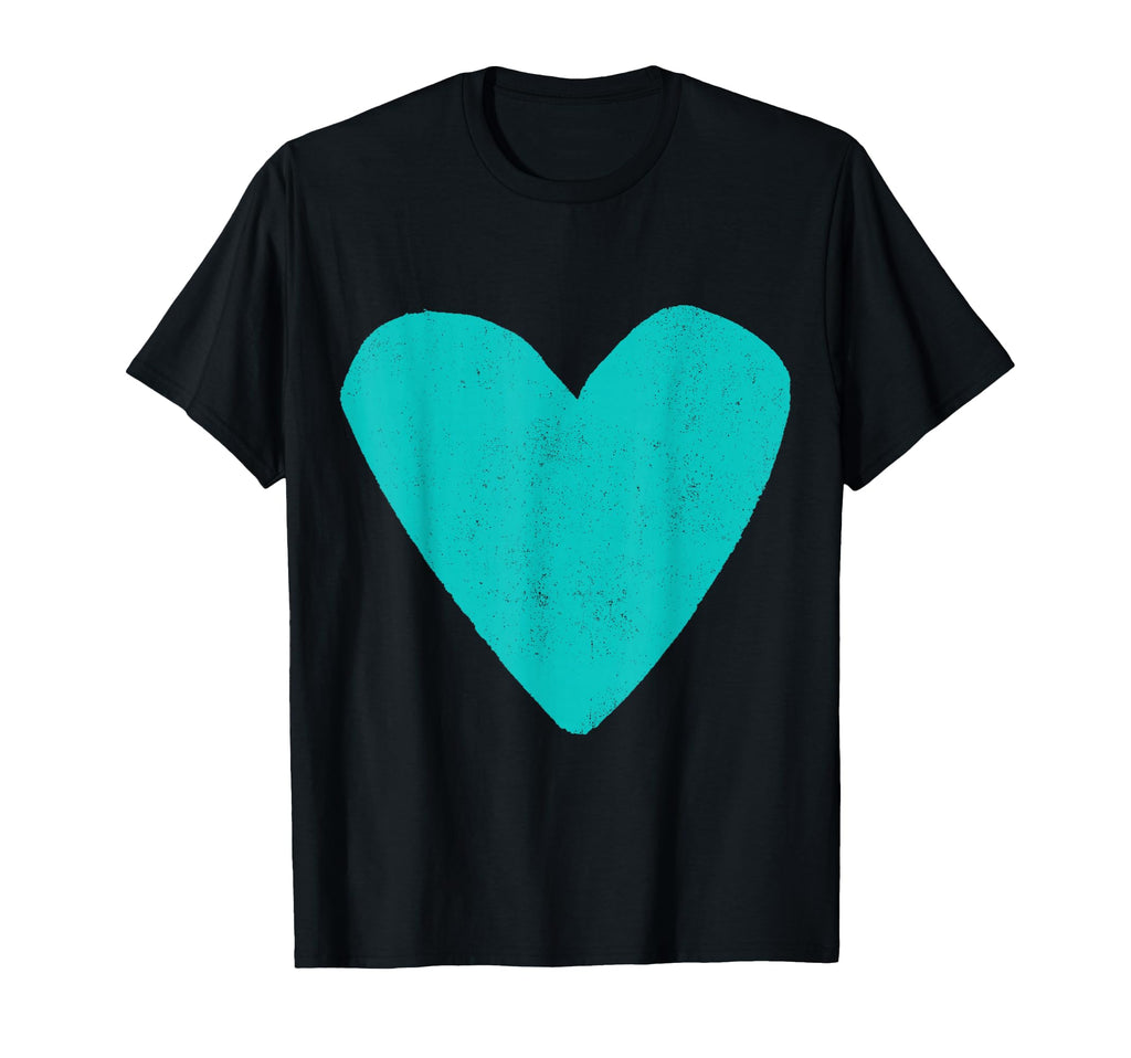Love Heart Teal Turquoise Color Black T-Shirt - Novelty Apparel Unisex - T-Shirt, Sweatshirt, Hoodie