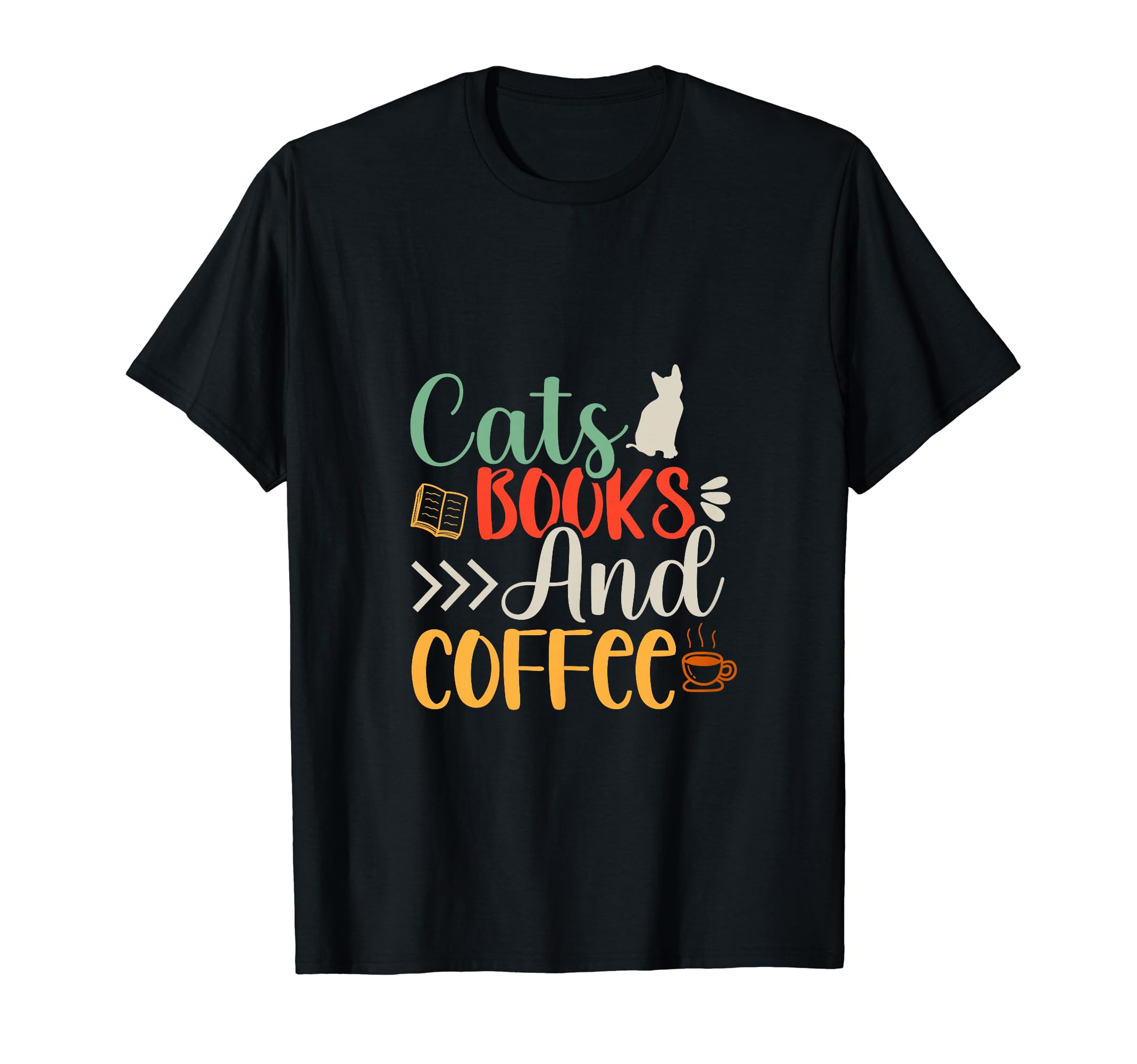 Funny Cats Books And Coffee T-Shirt - Graphic Print for Adults - T-Shirt, Sweatshirt, Hoodie