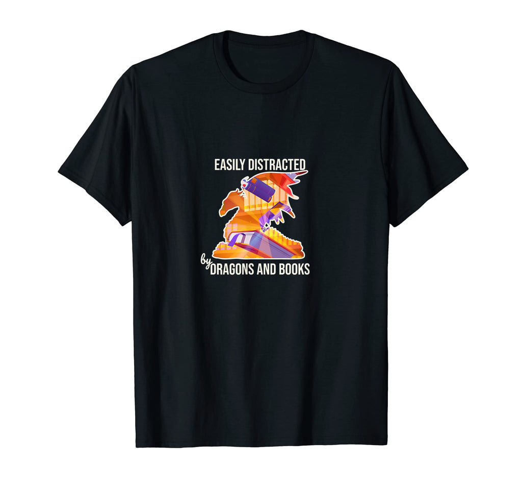 Easily Distracted Dragons And Books T-Shirt - Novelty Apparel for Adults - T-Shirt, Sweatshirt, Hoodie