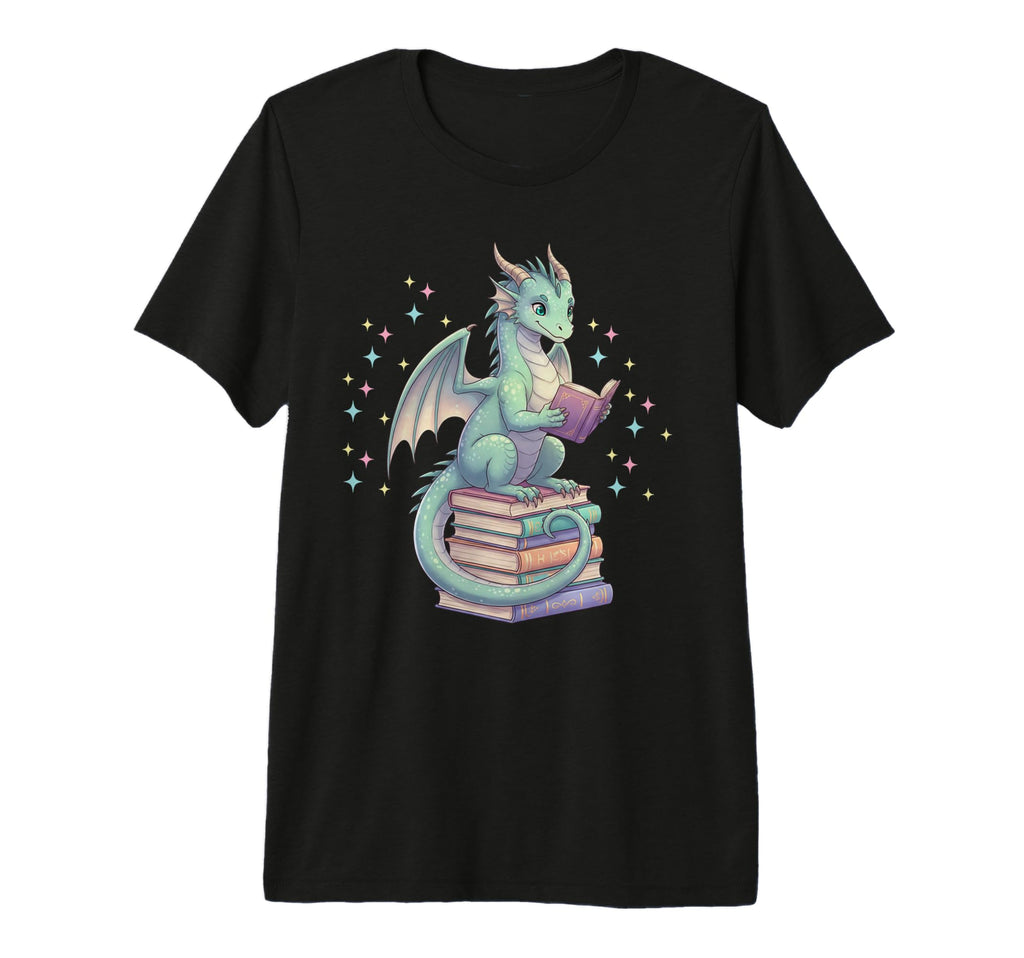 Dragon Reading Books Bookworm Pastel T-Shirt - Unique Graphic for Adults - T-Shirt, Sweatshirt, Hoodie
