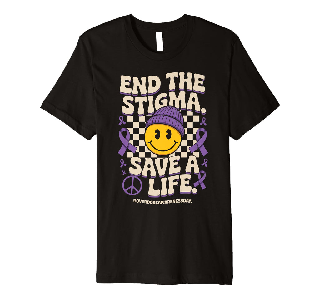 End Stigma Save Life Groovy Overdose T-Shirt - Minimalist Print Unisex - T-Shirt, Sweatshirt, Hoodie