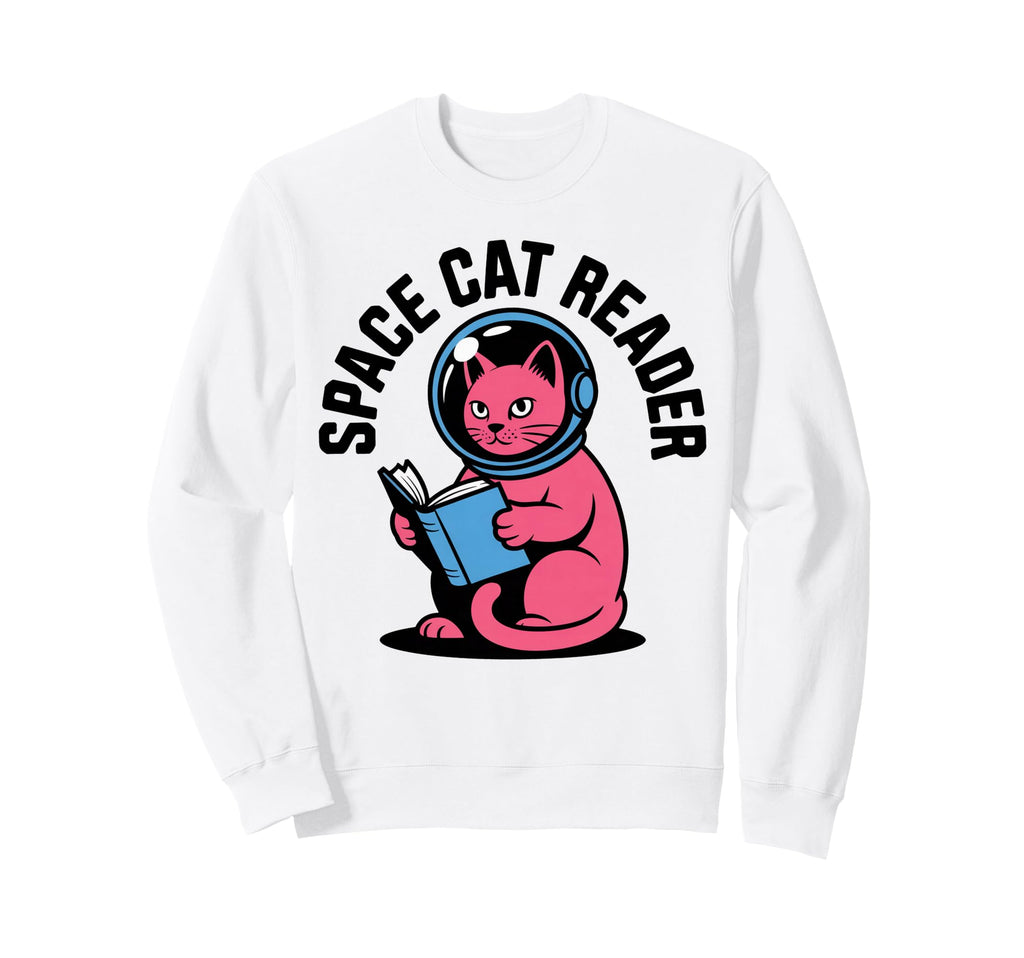 Space Cat Reader Astronaut Sweatshirt - Casual Everyday Wear Men Women - T-Shirt, Sweatshirt, Hoodie