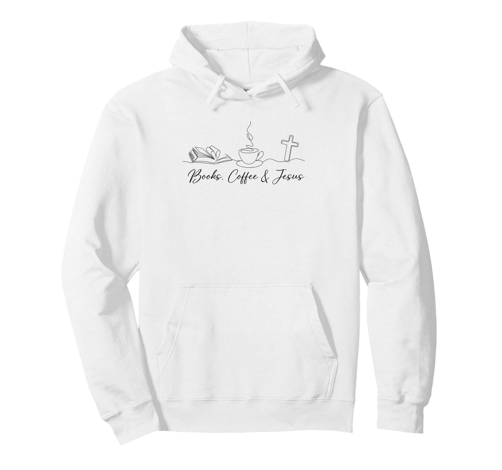 Book Coffee Jesus Christian Caffeinated Hoodie - Fun Novelty Design Unisex - T-Shirt, Sweatshirt, Hoodie